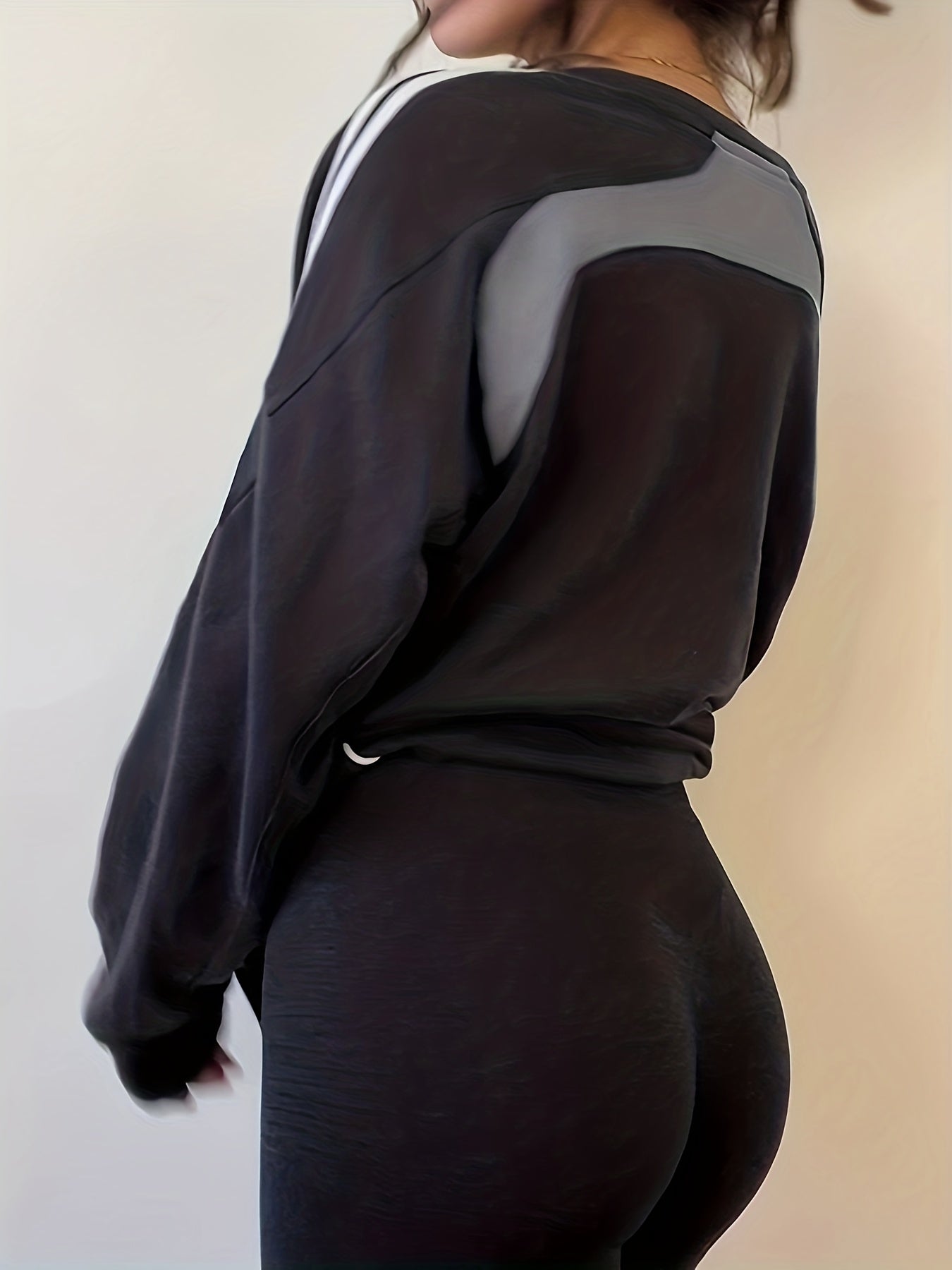 Sixsr Color Block Long Sleeve Crew Neck Sweatshirt, Loose Pullover Sports Top, Women's Clothing