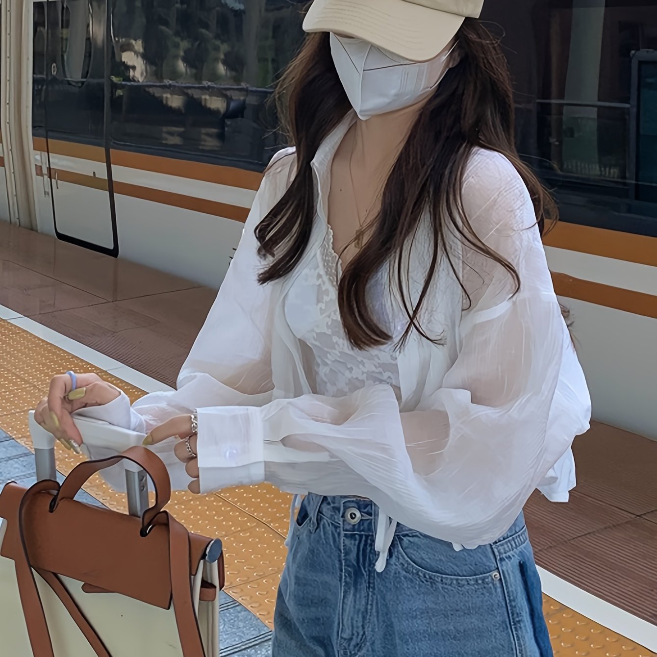 Sixsr Solid Drawstring Illusion Blouse, Casual Long Sleeve Blouse For Spring & Fall, Women's Clothing