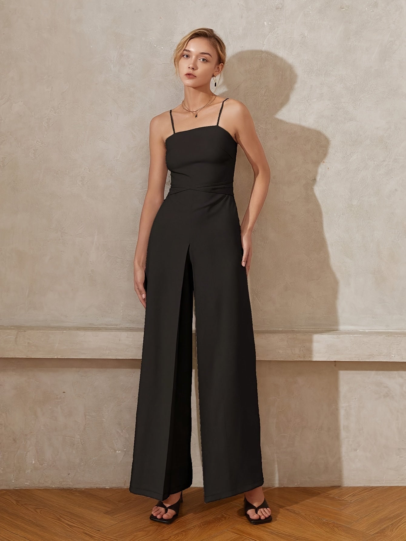 Sixsr Solid Tie Back Cami Jumpsuit, Elegant Sleeveless Wide Leg Jumpsuit For Spring & Summer, Women's Clothing