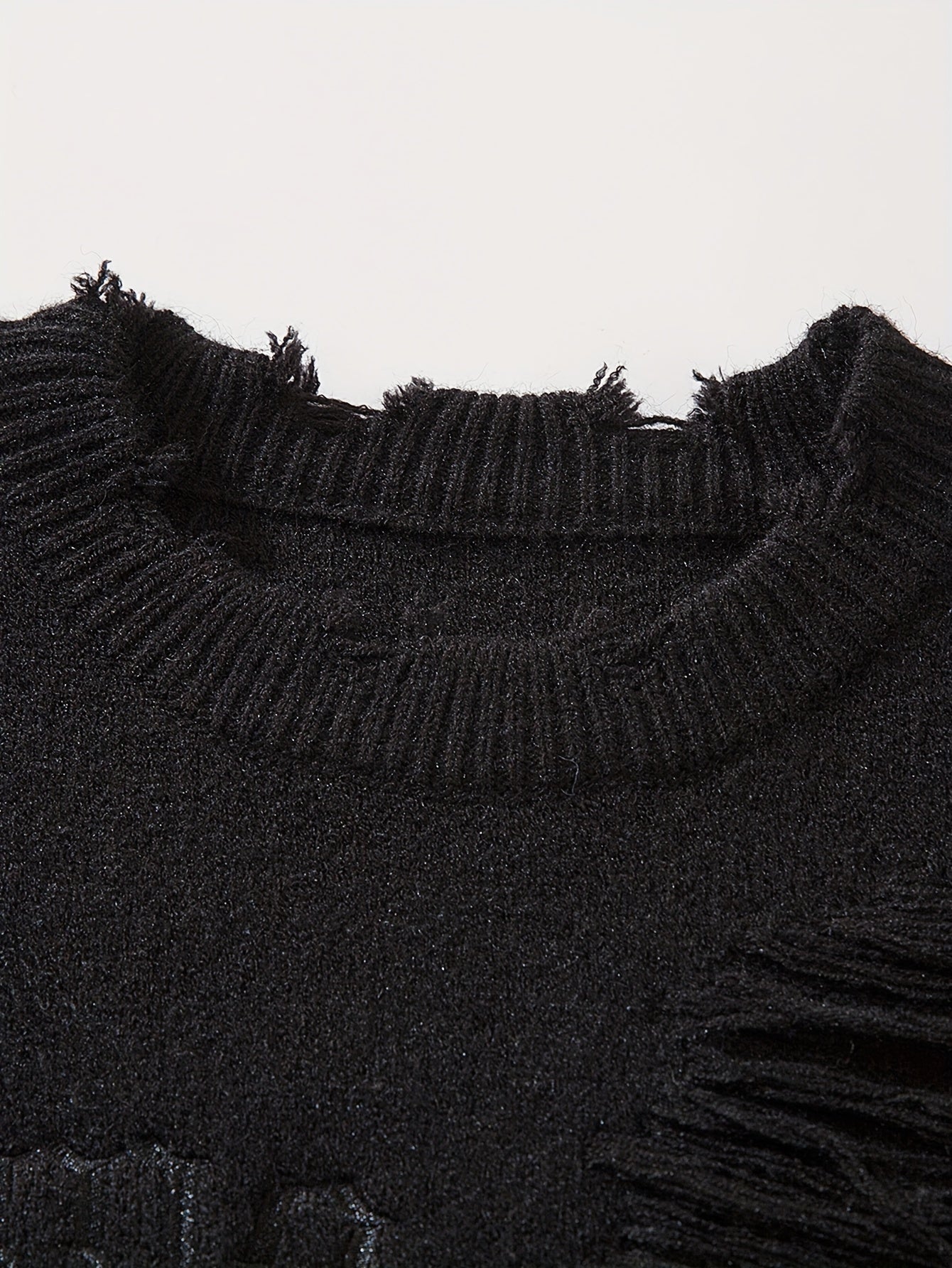 Sixsr Men's Stylish Letters Pattern Ripped Knitted Pullover, Casual Breathable Long Sleeve Crew Neck Top For City Walk Street Hanging Outdoor Activities