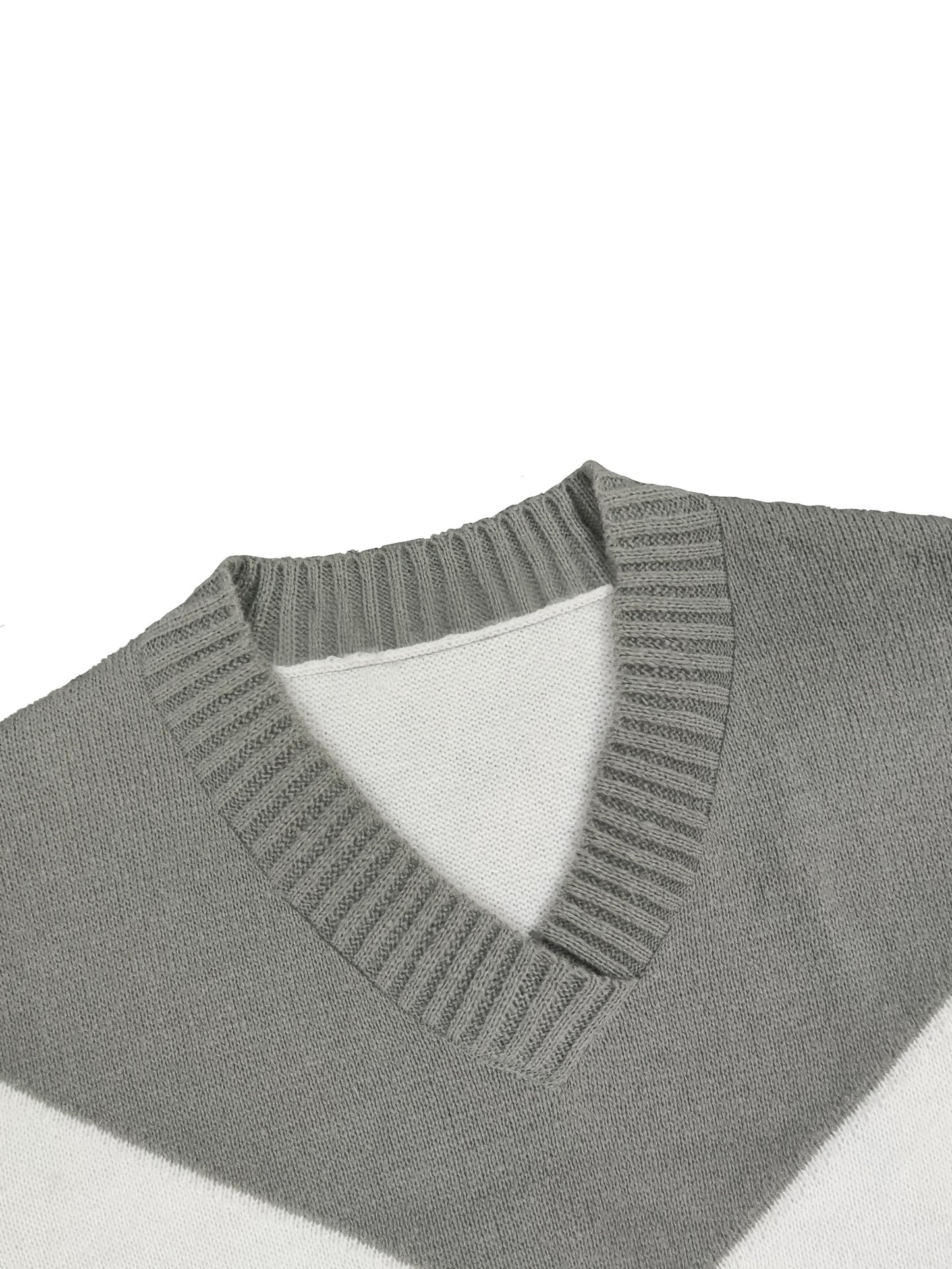 Sixsr Plus Size Casual Sweater, Women's Plus Colorblock Long Sleeve V Neck Slight Stretch Knitted Pullover Jumper