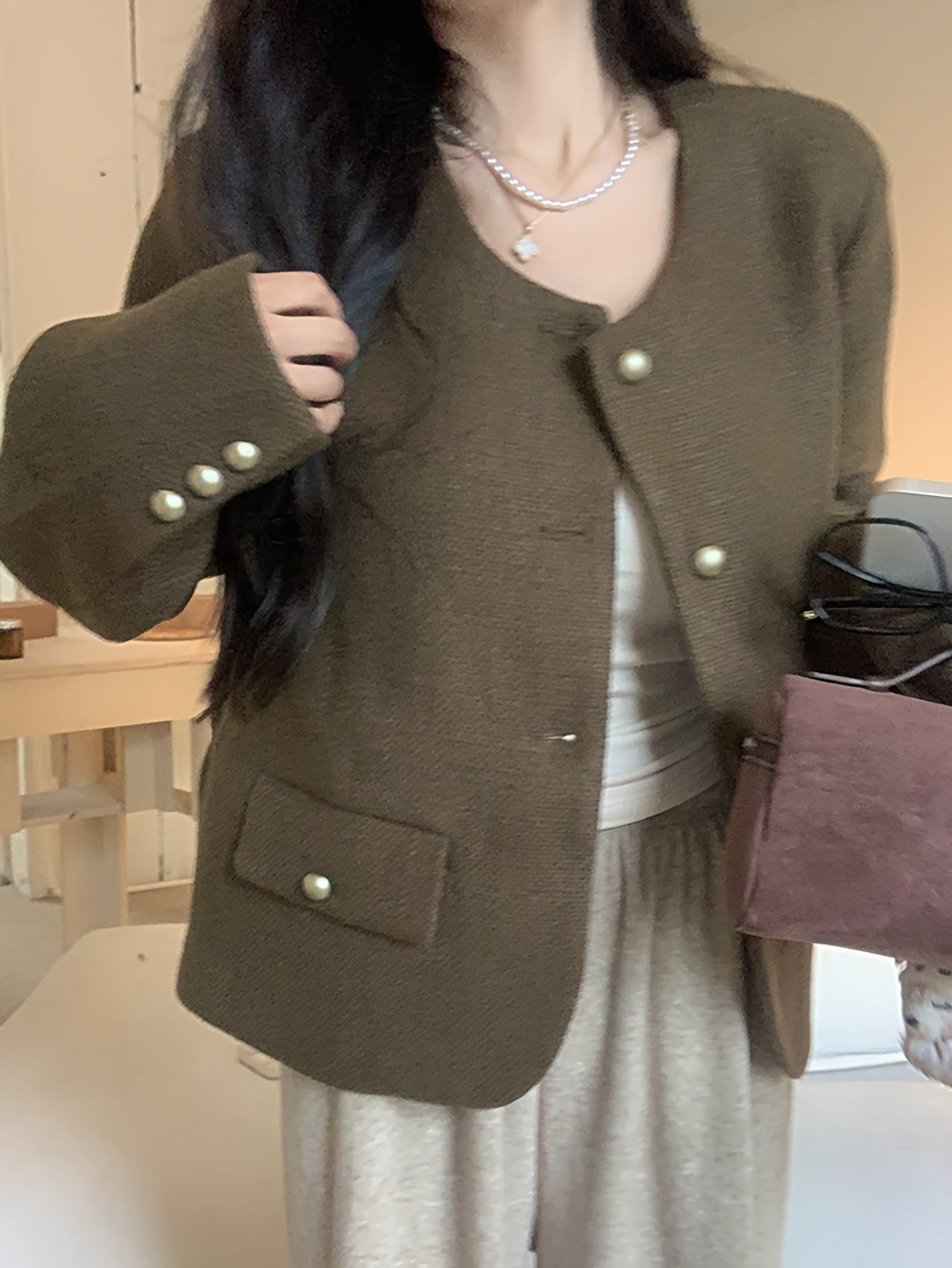 Sixsr Solid Single Breasted Elegant Jacket, Versatile Long Sleeve Outwear For Fall & Winter, Women's Clothing