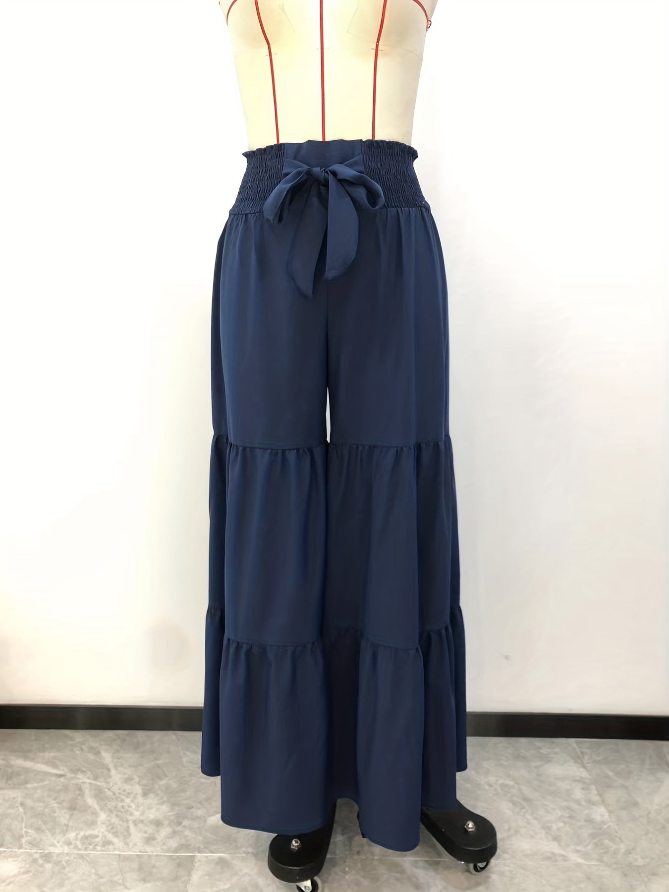 Sixsr Smocked Wide Leg Pants, Boho Casual Drawstring Palazzo Pants For Spring & Summer, Women's Clothing