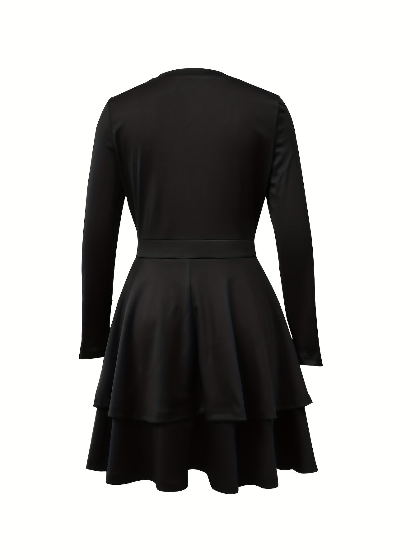 Sixsr Solid Layered Dress, Casual V Neck Long Sleeve Dress, Women's Clothing