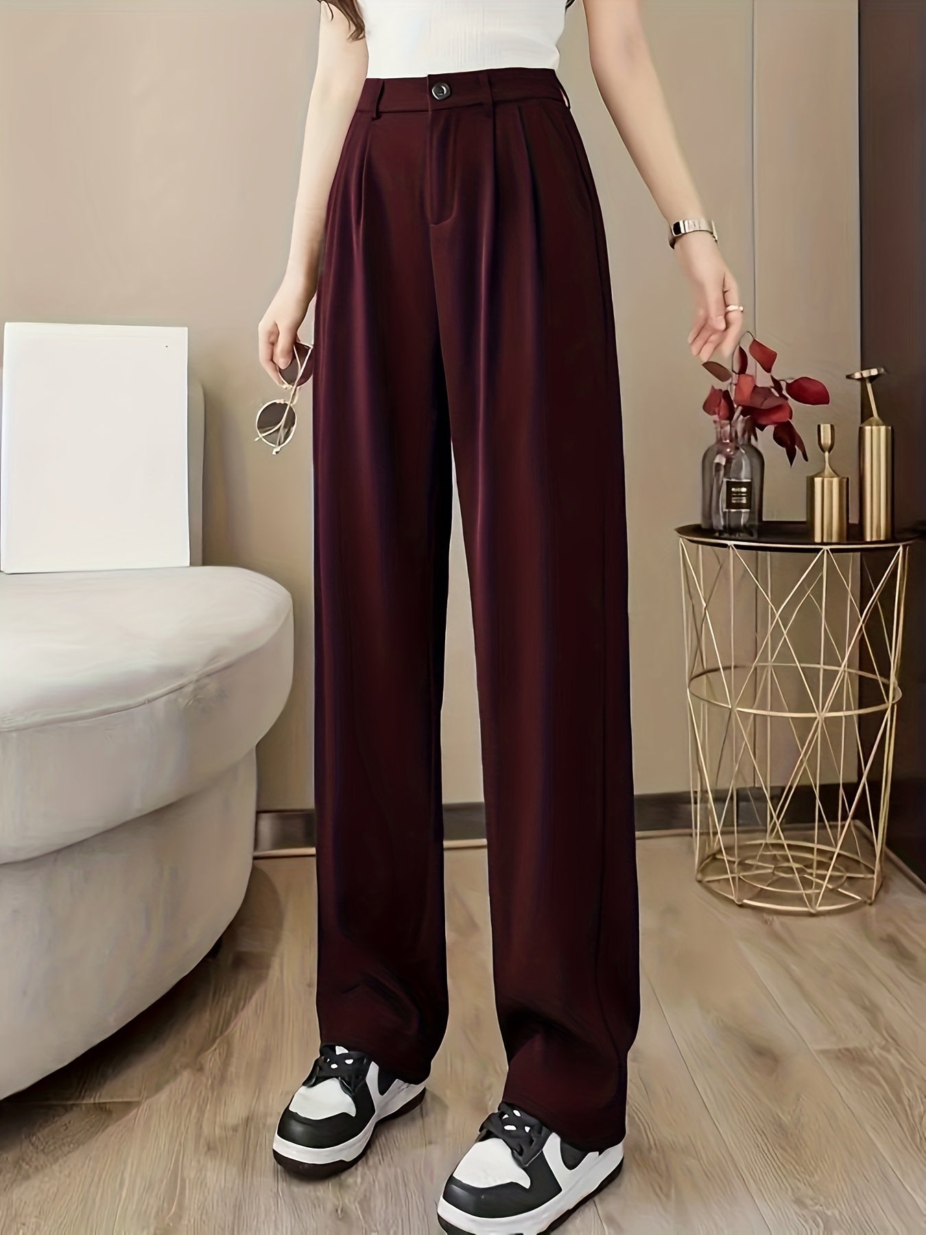Sixsr Straight Leg Trouser, High Waist Casual Pants For Spring & Fall, Women's Clothing