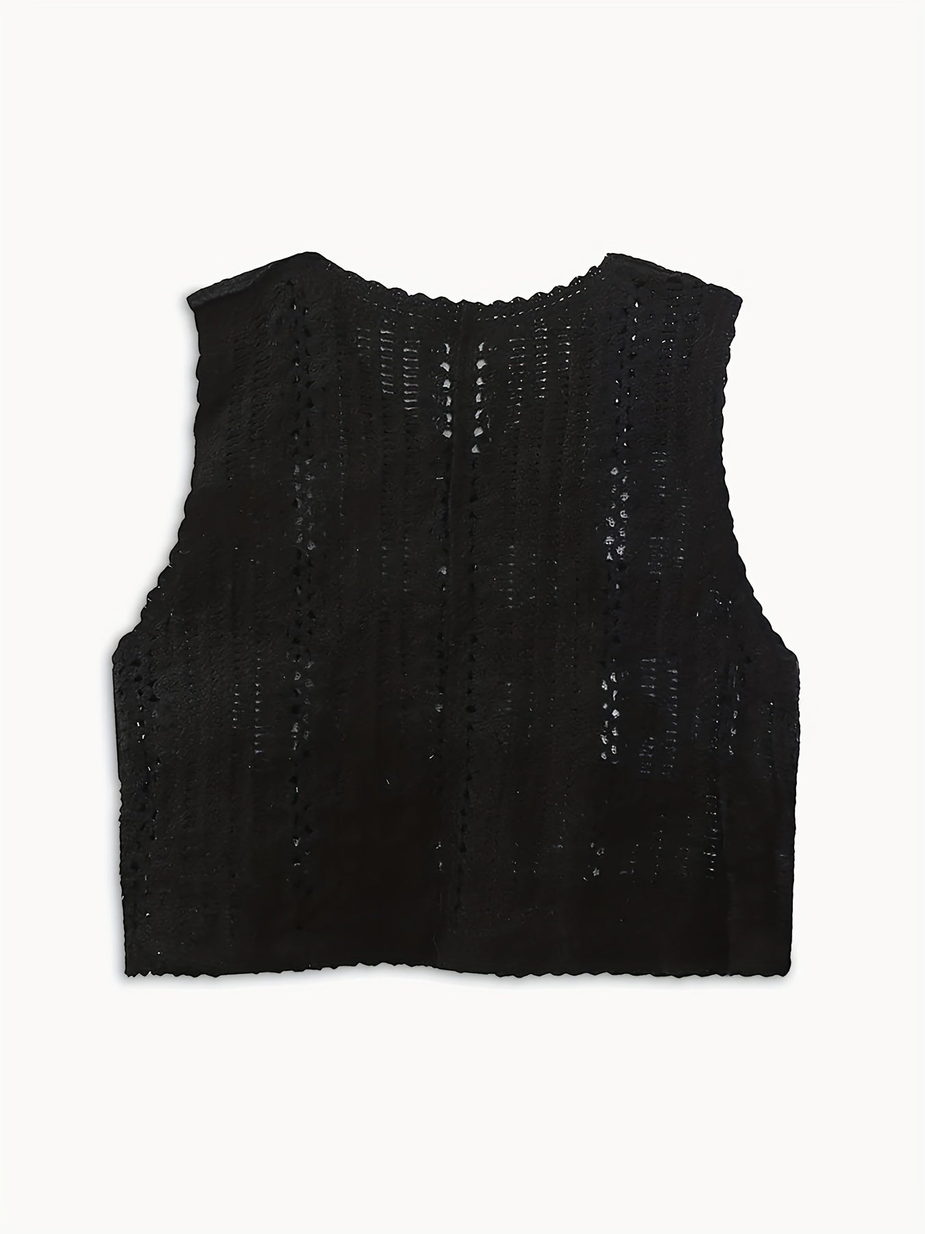 Sixsr Floral Pattern Button Crop Sweater Vest, Casual Sleeveless Hollow Sweater For Spring & Fall, Women's Clothing