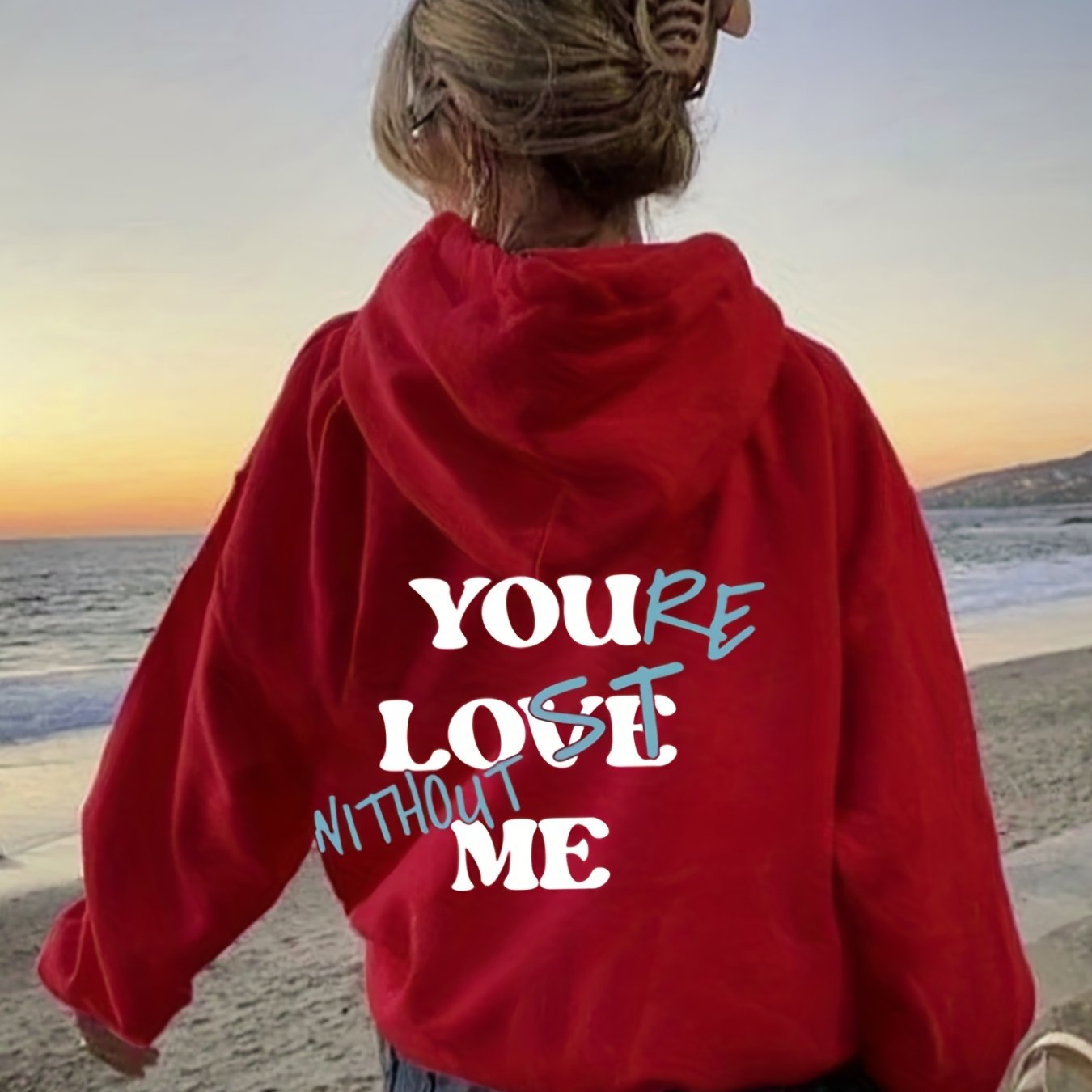 Sixsr Letter Print Back Hoodies, Casual Kangaroo Pocket Long Sleeve Sweatshirt, Women's Clothing