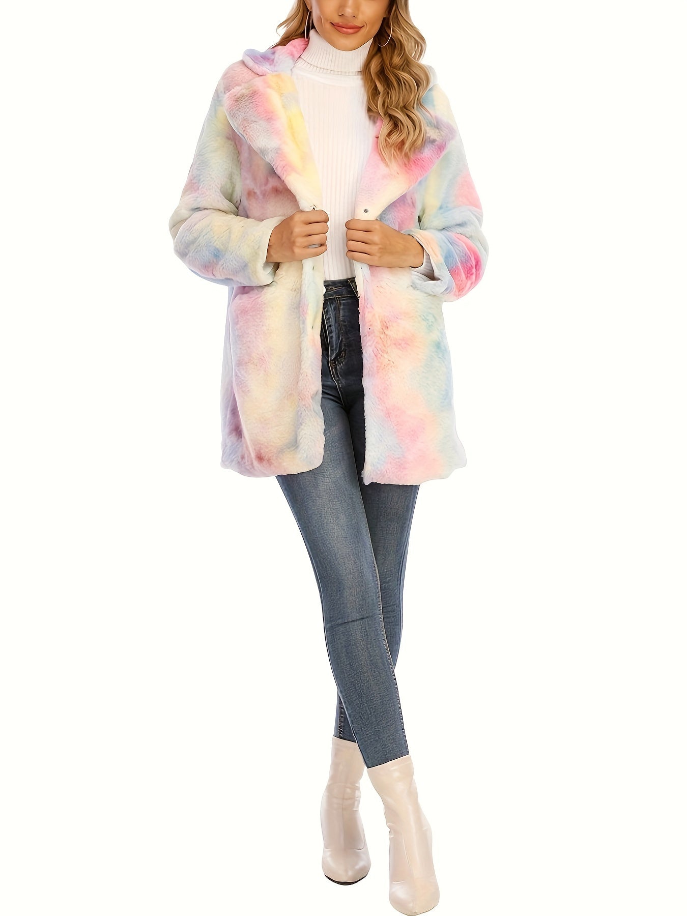 Sixsr Winter Warm Plush Loose Coat, Casual Long Sleeve Fashion Teddy Outerwear, Women's Clothing