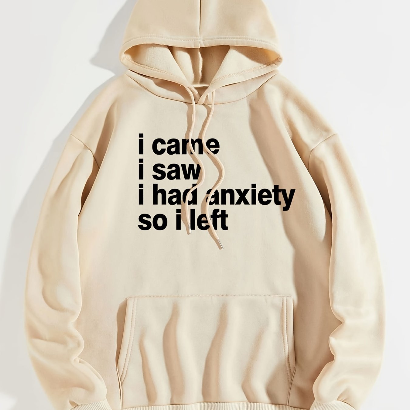 Sixsr Casual Letter Print Drawstring Hoodie, Loose Hooded Pocket Fashion Long Sleeve Sweatshirt, Women's Clothing