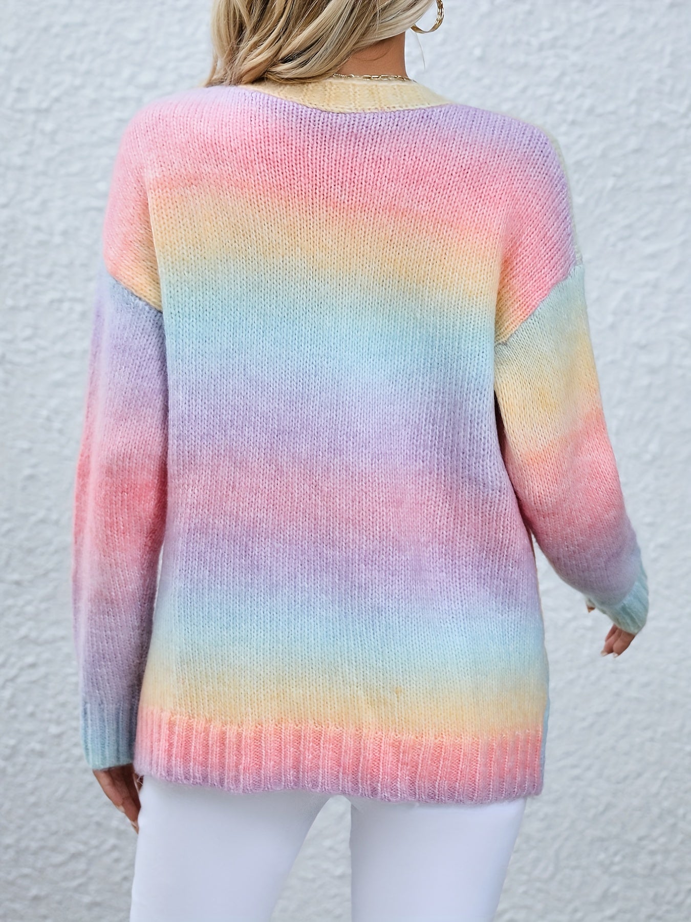 Sixsr Gradient Open Front V Neck Cardigan, Casual Long Sleeve Cardigan For Spring & Fall, Women's Clothing