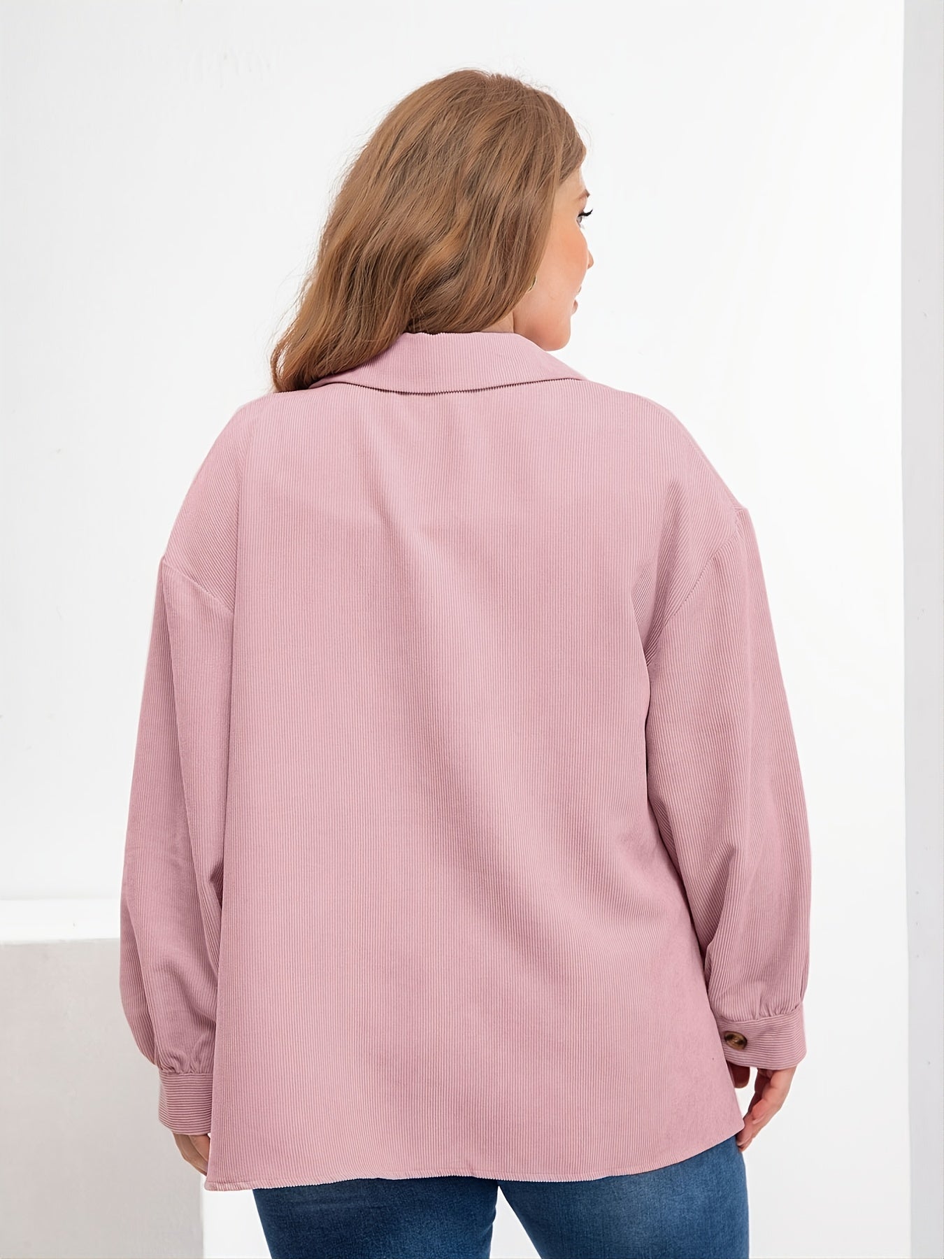 Sixsr Plus Size Solid Button Front Rib Knit Jacket, Women's Plus Casual Fall Winter Outerwear Coat