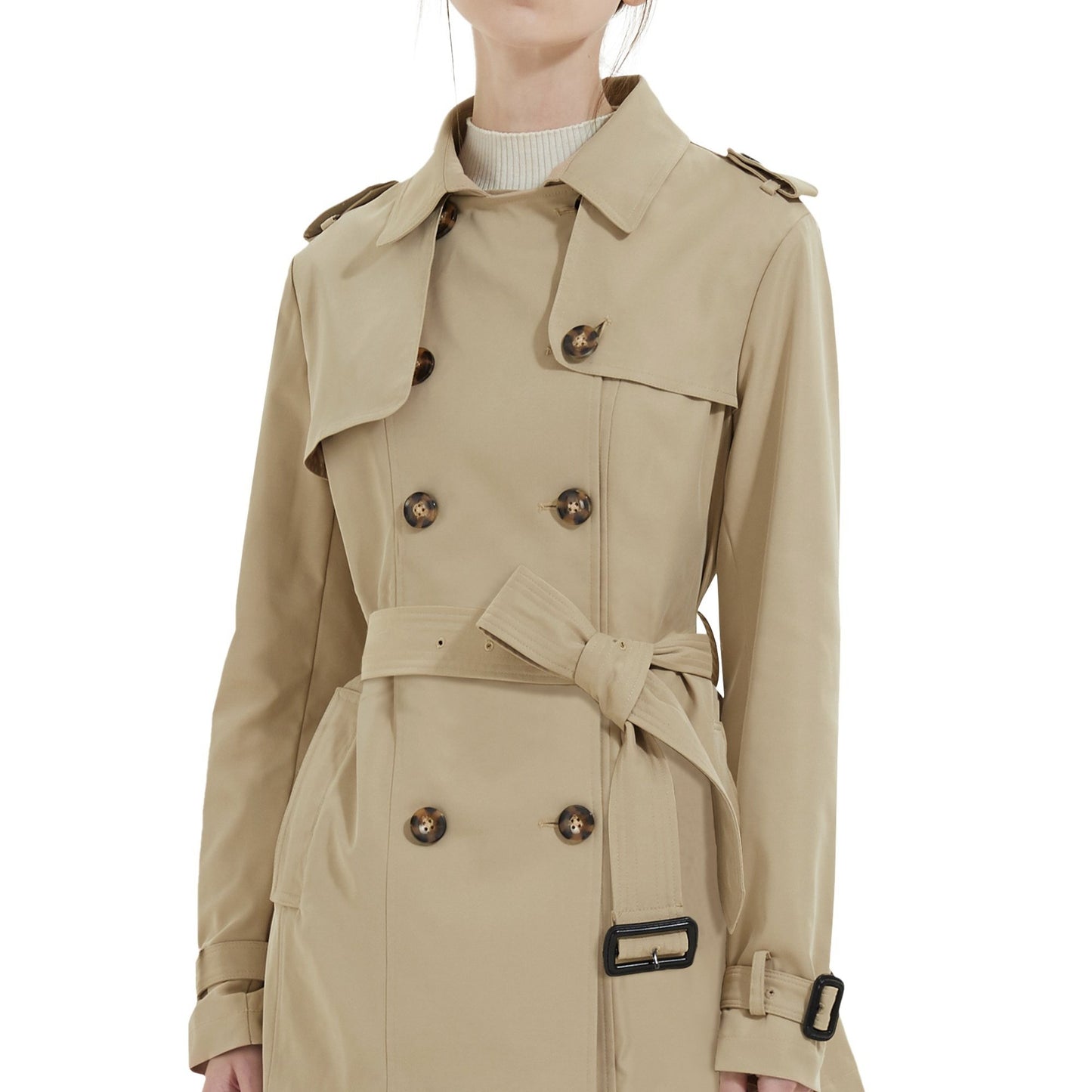 Sixsr Women's Spring Trench Coat, Windproof Short Casual Coat With Belt Button Women's Trench Coats