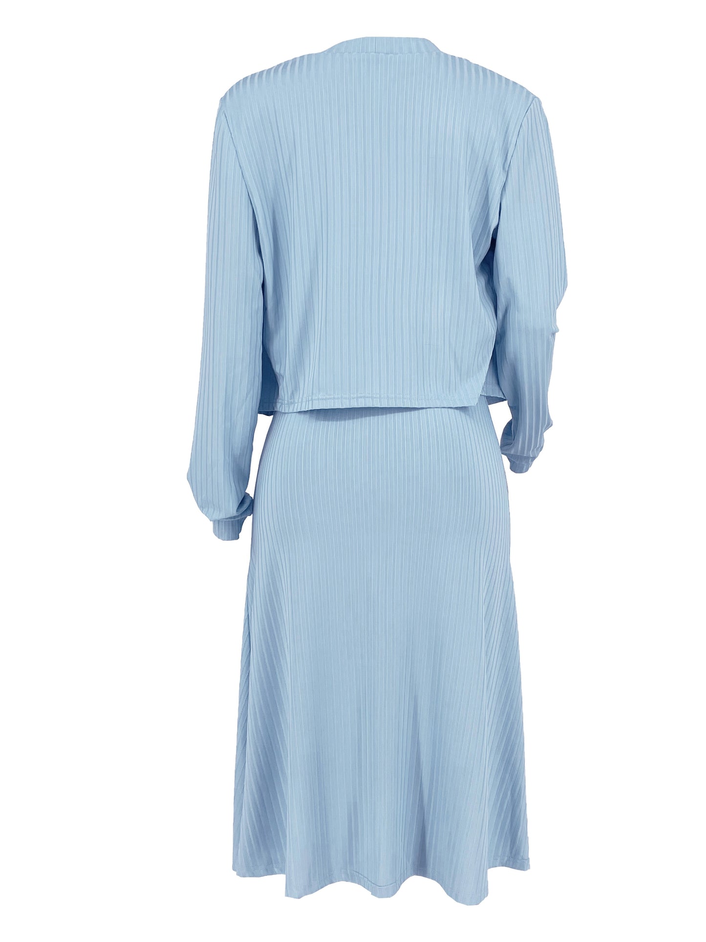 Sixsr Solid Casual Three-piece Set, Button Front Long Sleeve Tops & Crew Neck Tank Top & Bag Hip Skirts Outfits, Women's Clothing
