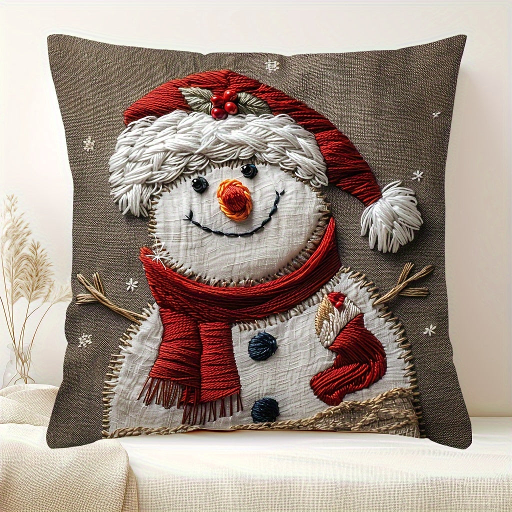 17.7" x 17.7" Vibrant Festive Christmas Snowman Throw Pillow Cover - Contemporary Style, Zip Closure, Hand Wash Only, Suitable for Sofa, Living Room, Bedroom Home Decoration - No Pillow Insert