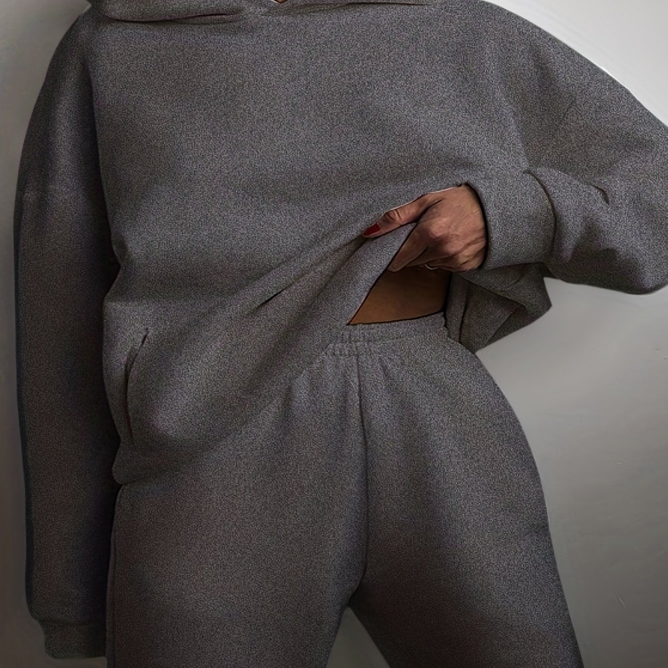 Sixsr Casual Solid Two-piece Set, Drop Shoulder Long Sleeve Hoodies & Elastic Waist Jogger Pants Outfits, Women's Clothing