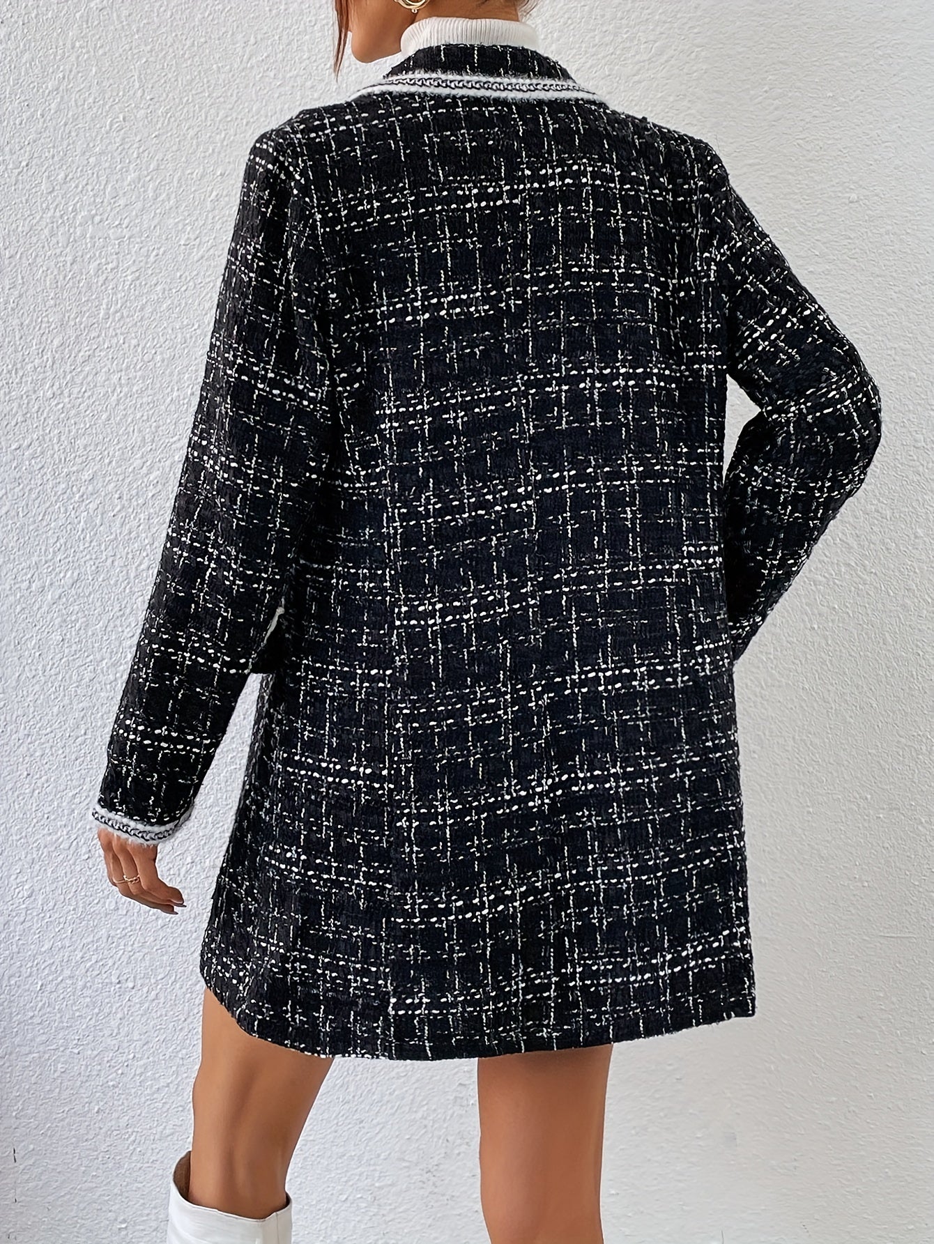Sixsr Contrast Trim Double Breasted Blazer, Elegant Lapel Long Sleeve Outerwear, Women's Clothing