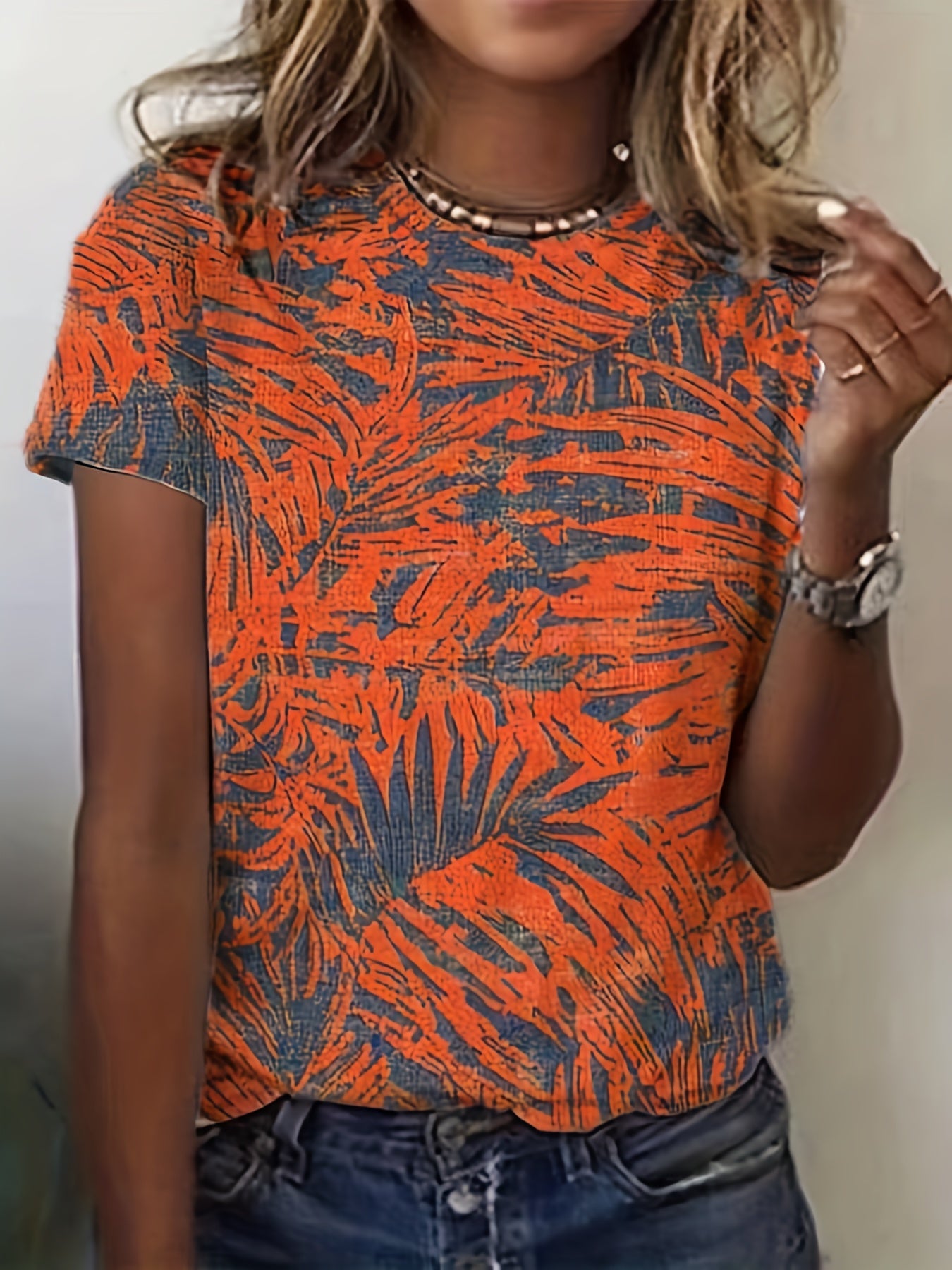 Sixsr Random Print Short Sleeve T-Shirt, Casual Crew Neck T-shirt For Spring & Summer, Women's Clothing