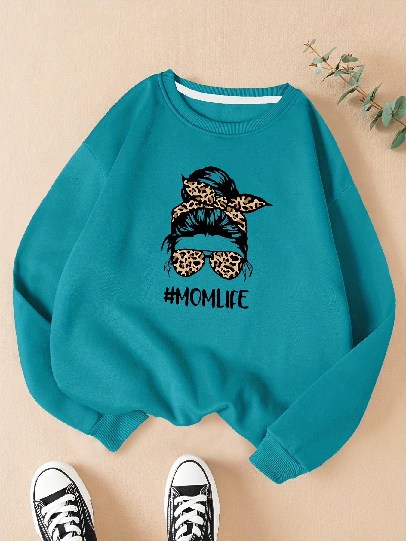 Sixsr Girl Graphic Print Solid Pullover, Crew Neck Long Sleeve Casual Every Day Sweatshirt, Women's Clothing