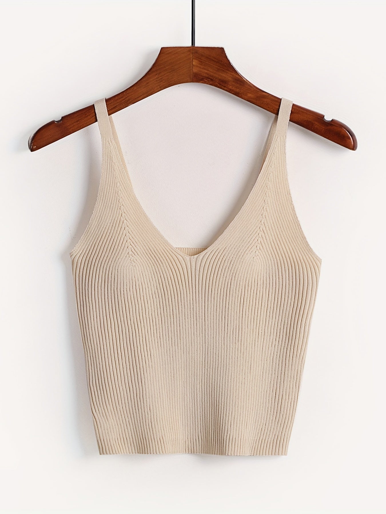 Sixsr Knitted Crop Cami Top, Sexy V Neck Casual Top For Spring & Summer, Women's Clothing