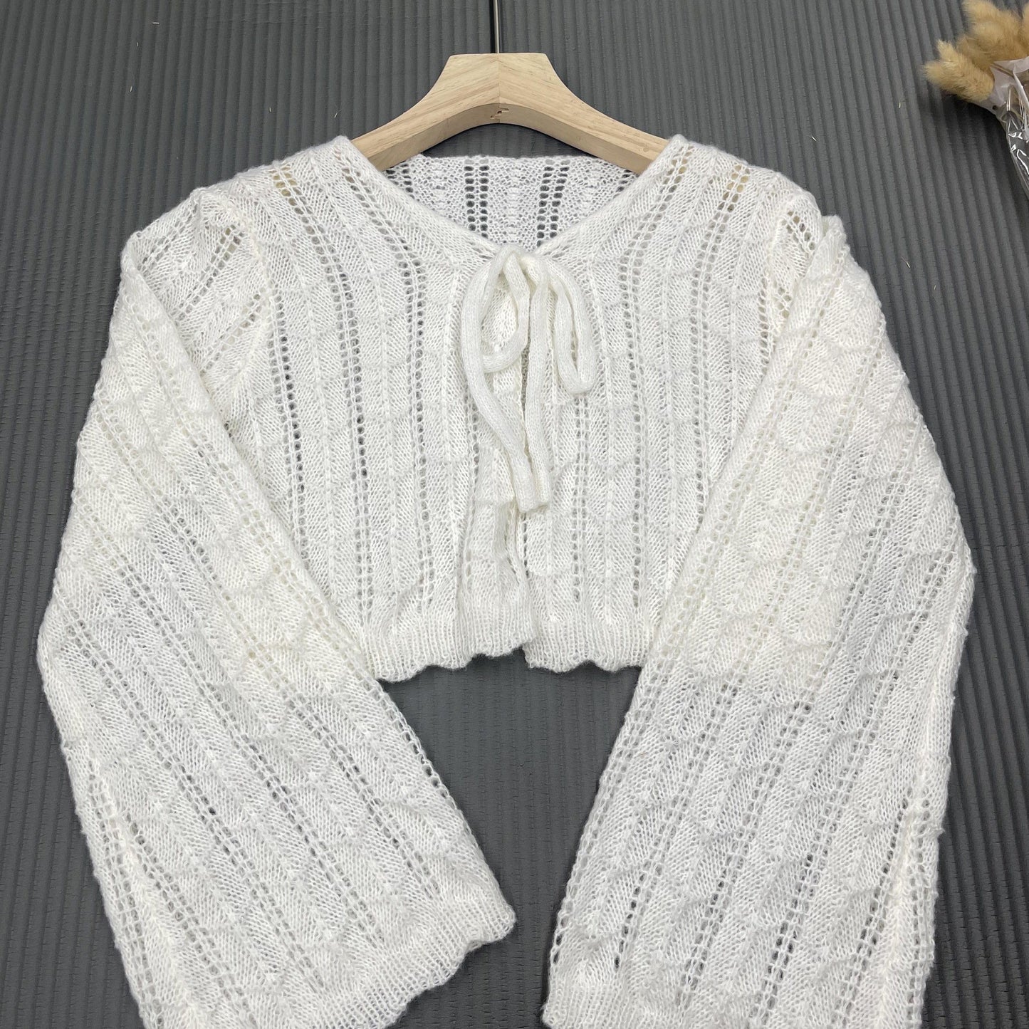 Sixsr Tie Front Knit Cardigan, Sexy Flared Sleeve Summer V Neck Sweater, Women's Clothing