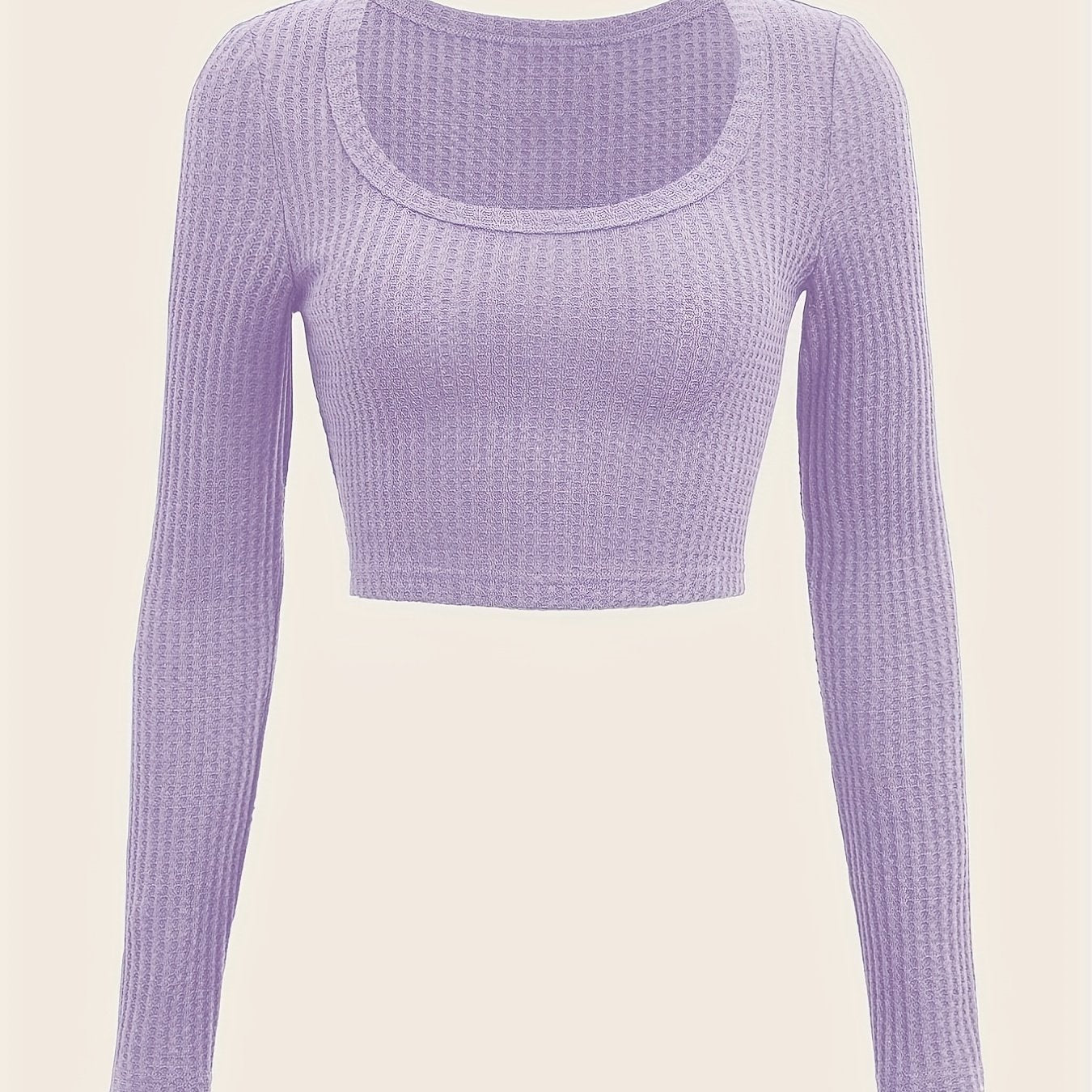 Sixsr Y2K Rib-knit Scoop Neck Crop Tee, Elegant Solid Sports Yoga Fashion Top For Spring & Summer, Women's Clothing