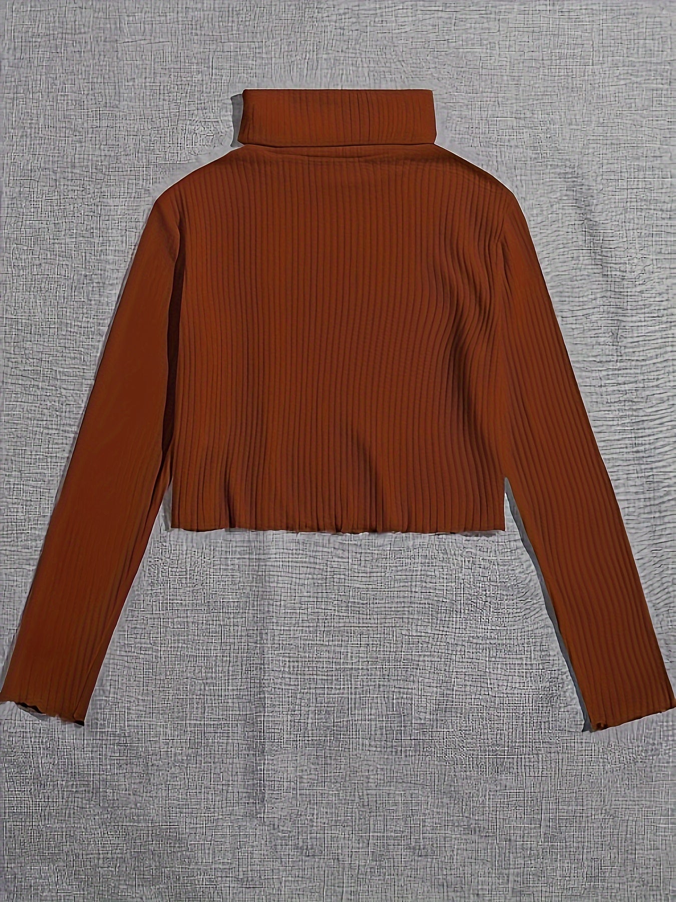 Sixsr Solid Turtle Neck Knitted Top, Elegant Long Sleeve Crop Sweater, Women's Clothing