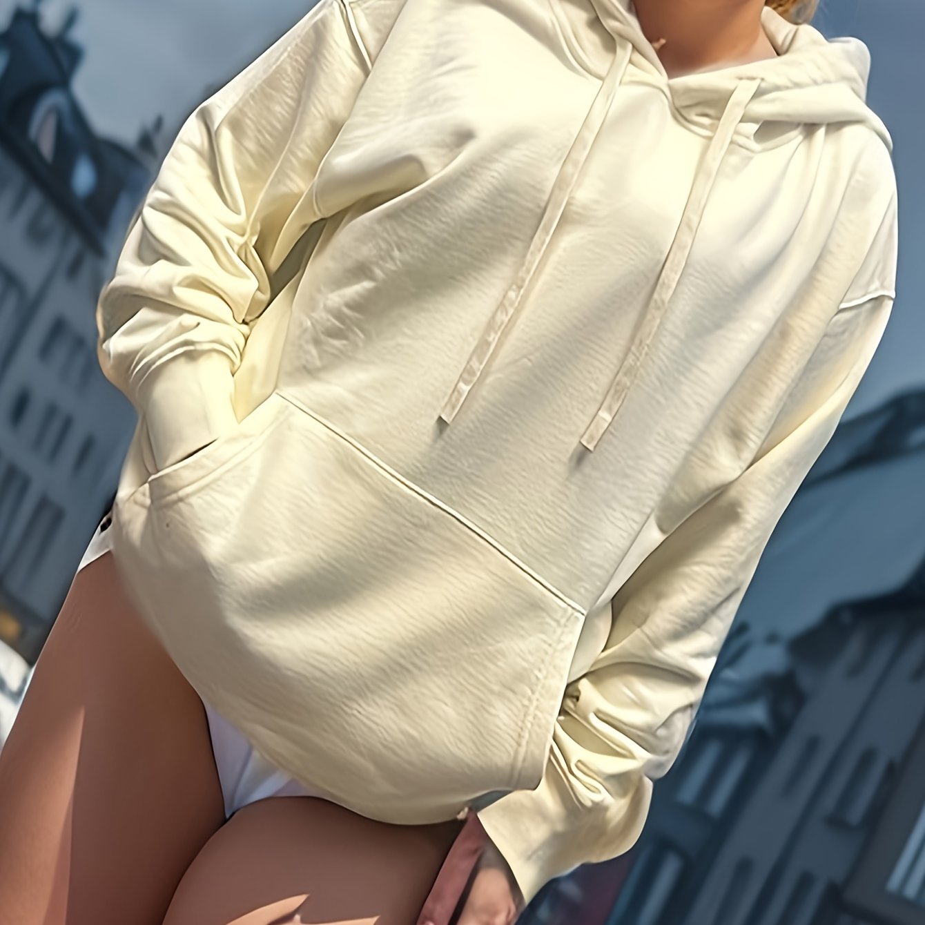 Sixsr Solid Color Kangaroo Pocket Hoodie, Casual Long Sleeve Drawstring Hoodie Sweatshirt, Women's Clothing
