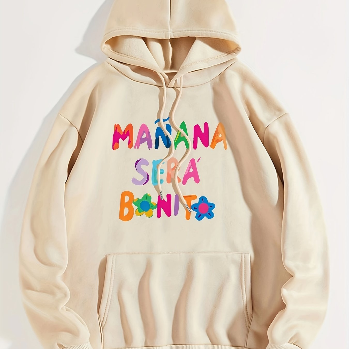 Sixsr Letter Print Hoodie, Long Sleeve Solid Casual Sweatshirt, Women's Clothing