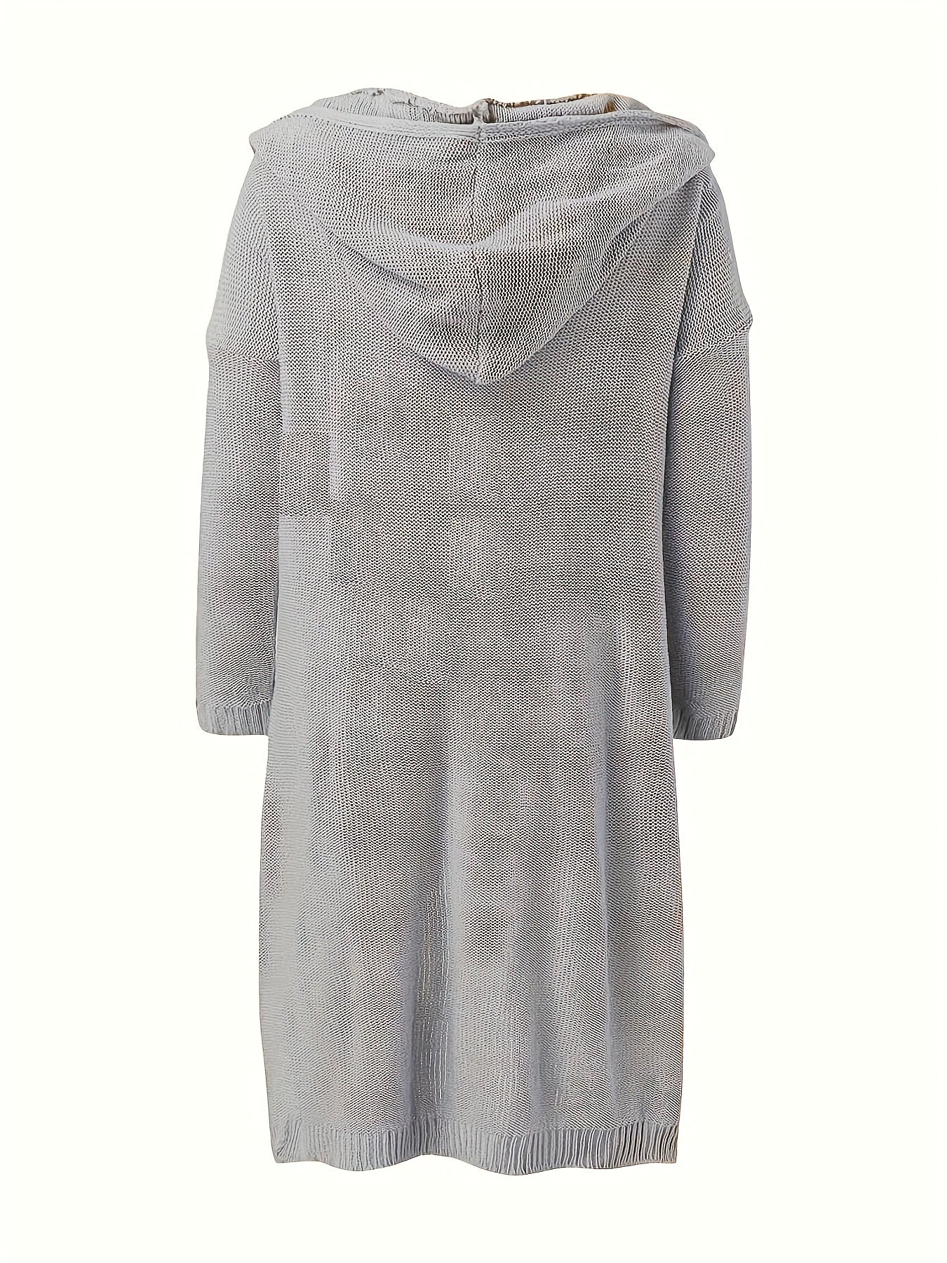 Sixsr Solid Open Front Hooded Knit Cardigan, Casual Long Sleeve Long Length Sweater With Pocket, Women's Clothing