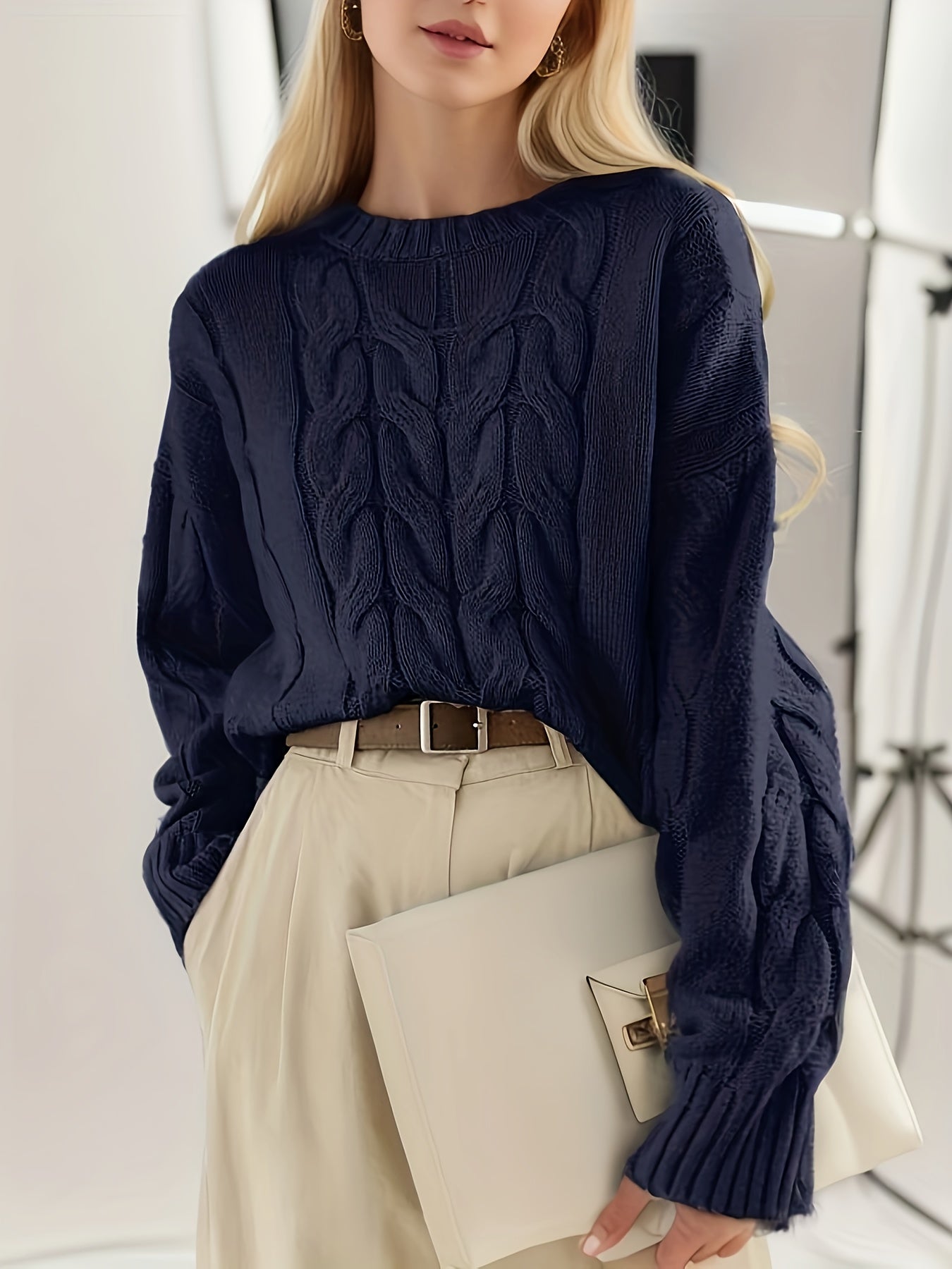 Sixsr Textured Crew Neck Sweater, Versatile Long Sleeve Sweater For Fall & Winter, Women's Clothing