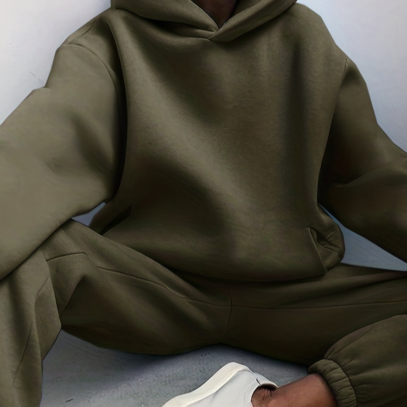 Sixsr Casual Solid Two-piece Set, Drop Shoulder Long Sleeve Hoodies & Elastic Waist Jogger Pants Outfits, Women's Clothing