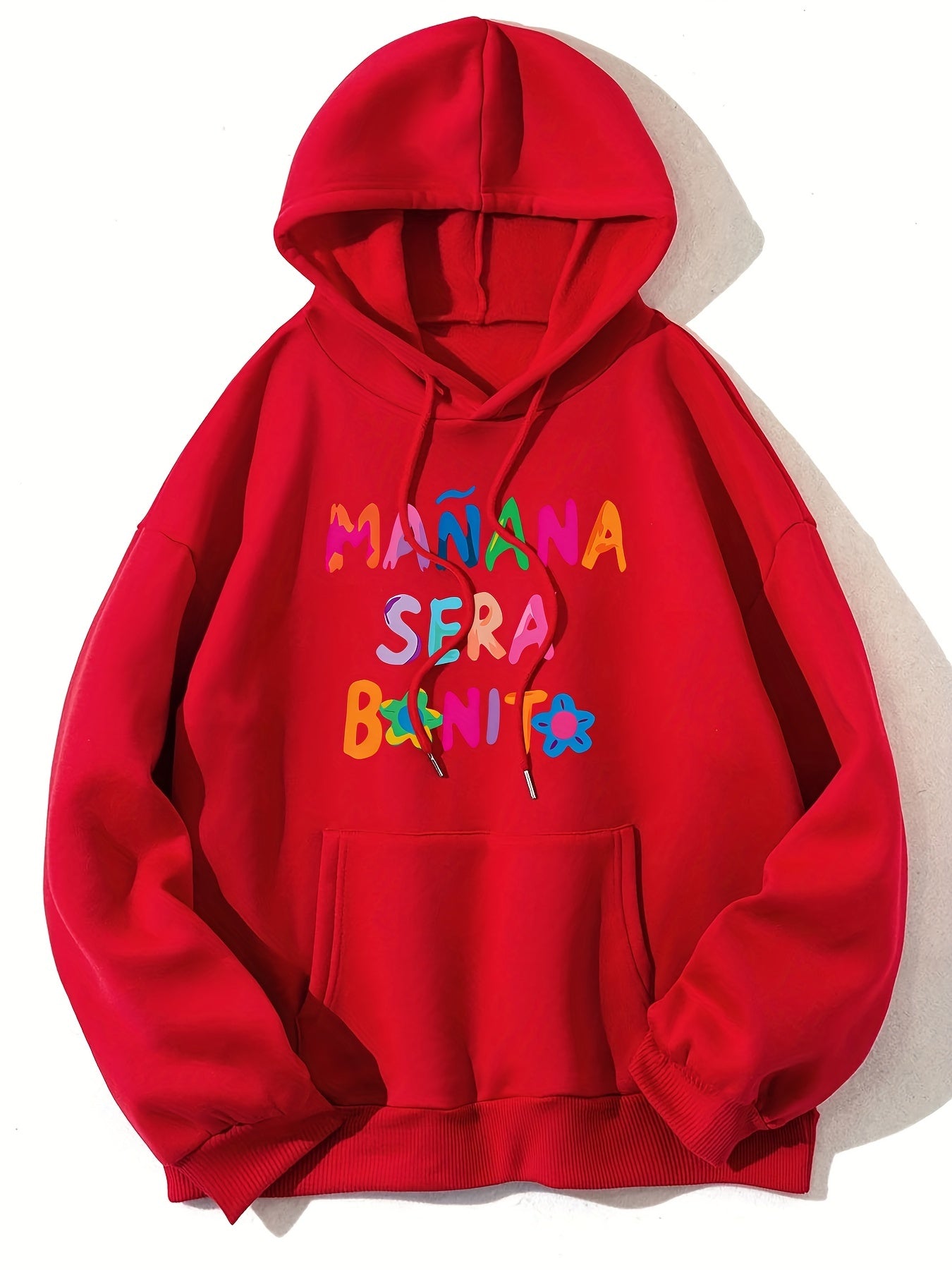 Sixsr Letter Print Hoodie, Long Sleeve Solid Casual Sweatshirt, Women's Clothing