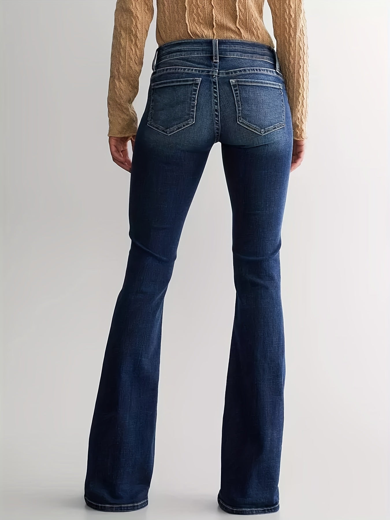 Sixsr Double Button Whiskering Flare Leg Jeans, Mid Waist Retro Faded Watter Tipple Embossed Denim Pants, Women's Denim Jeans & Clothing