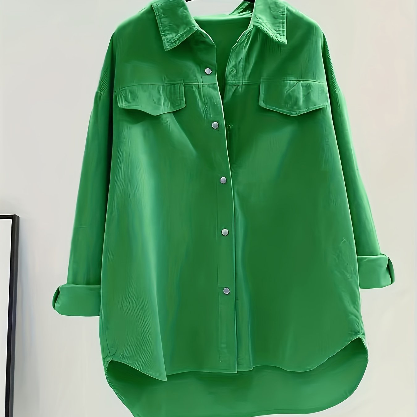 Sixsr Solid Button Front Corduroy Shirt, Versatile Long Sleeve Loose Shirt For Spring & Fall, Women's Clothing