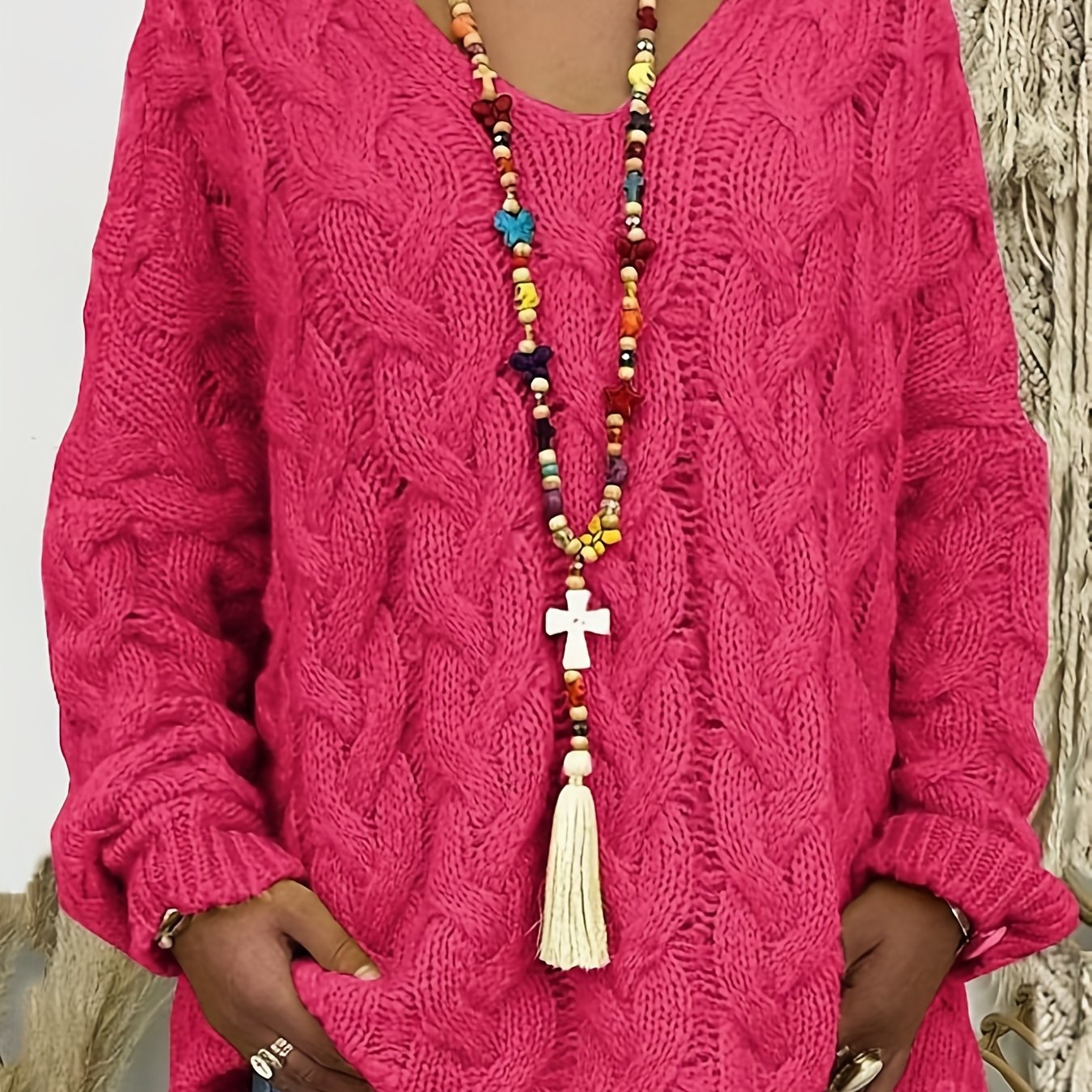 Sixsr Plus Size Casual Sweater, Women's Plus Solid Hooded Long Sleeve V Neck Knitted Pullover Jumper Top