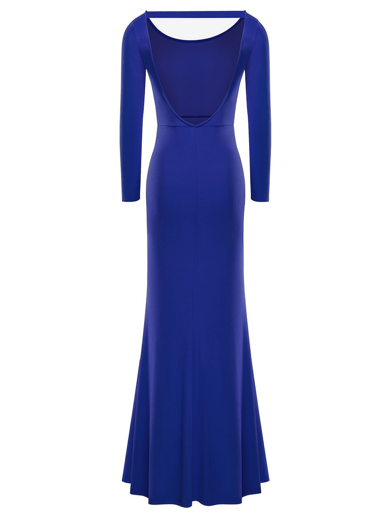 Sixsr Back Open Ankle Dress, Solid Long Sleeve Crew Neck Dress For Party, Women's Clothing