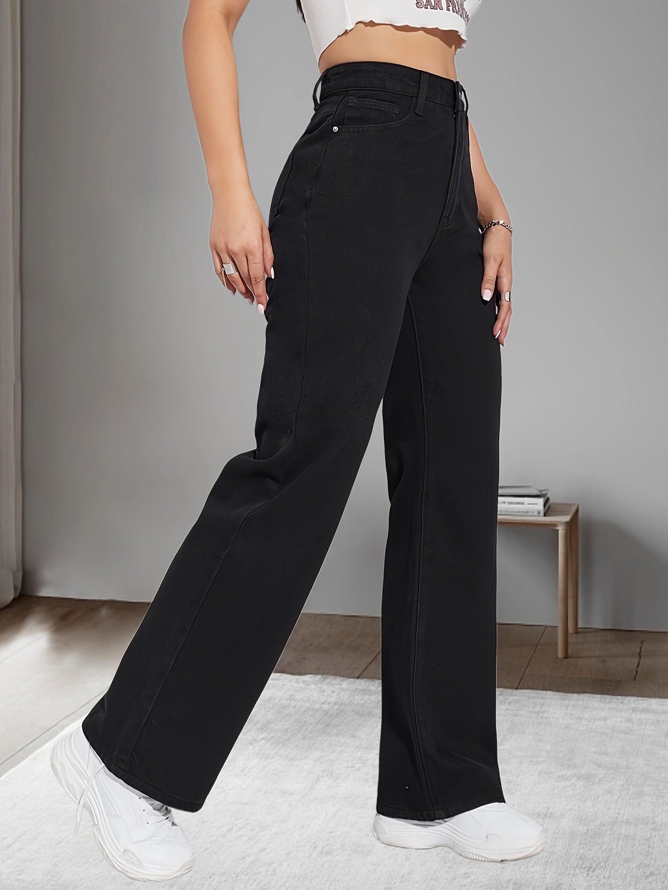 Sixsr Fleece Liner Casual Straight Jeans, Loose Fit High Stretch Denim Pants, Women's Denim Jeans & Clothing