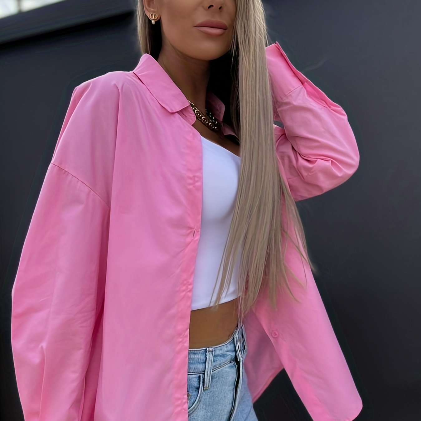 Sixsr V-neck Loose Lapel Blouses, Casual Button Down Long Sleeve Fashion Spring Summer Shirts Tops, Women's Clothing