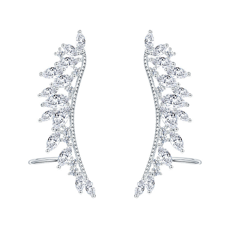 2025 Internet celebrity trinkets Korean version 925 silver needle fashion temperament sweet simple earrings wings earrings earbone clip