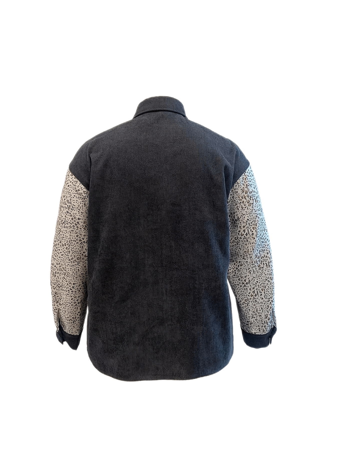 Sixsr Plus Size Casual Shirt Coat, Women's Plus Colorblock Leopard Print Button Up Long Sleeve Turn Down Collar Shacket