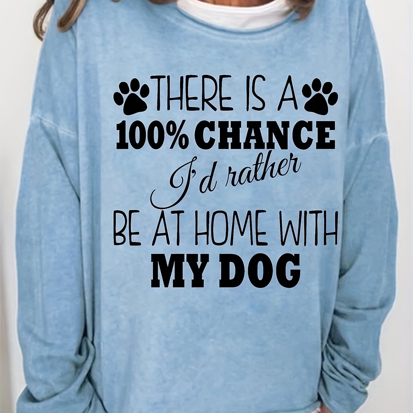 Sixsr Letter & Paw Print Crew Neck Sweatshirt, Casual Long Sleeve Sweatshirt For Spring & Fall, Women's Clothing