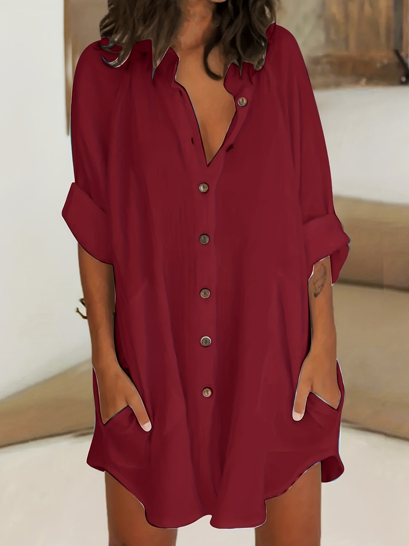 Sixsr Long Sleeve Shirt Dress, Button Up Casual Dress, Women's Clothing