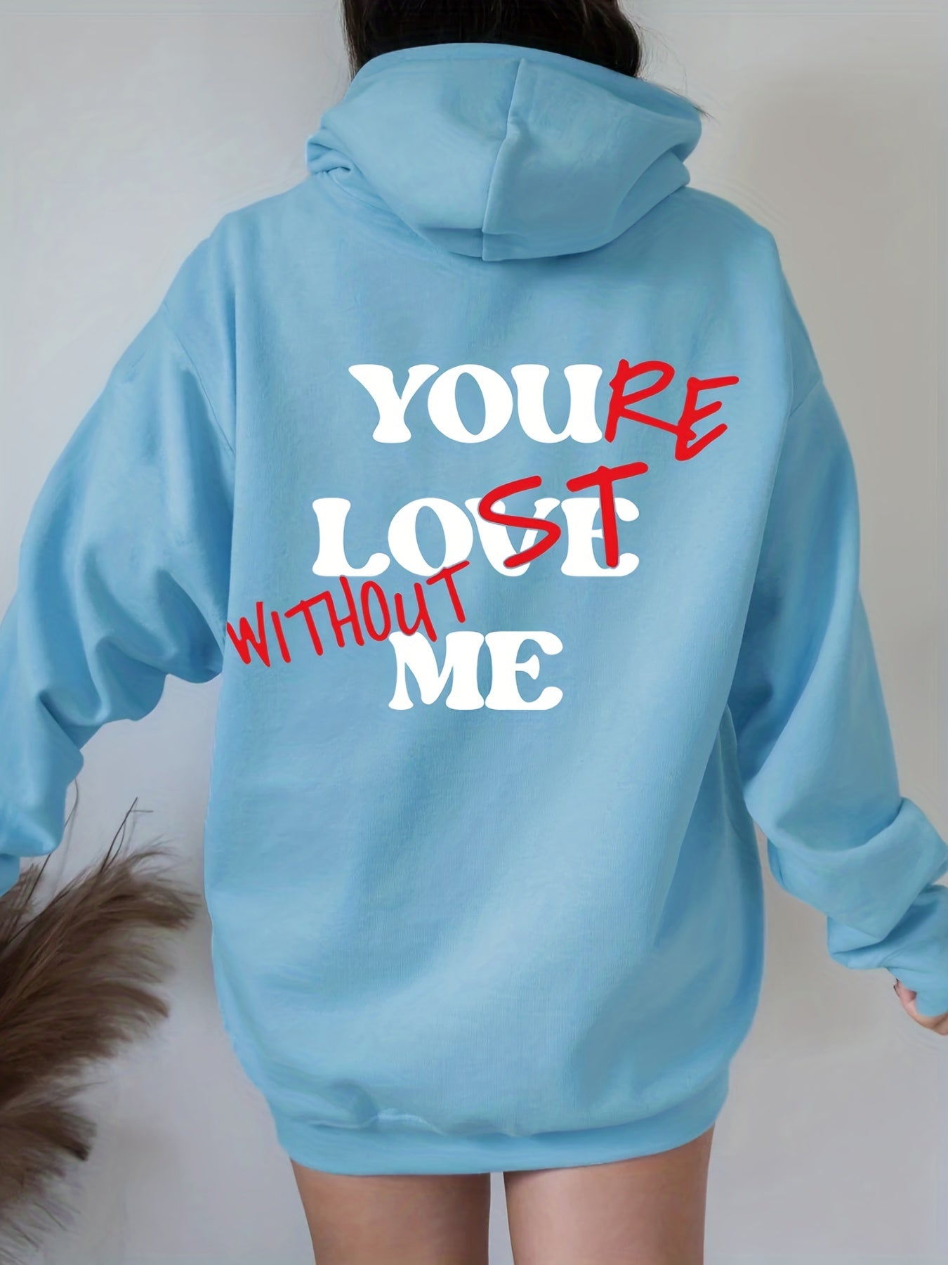Sixsr Letter Print Back Hoodies, Casual Kangaroo Pocket Long Sleeve Sweatshirt, Women's Clothing