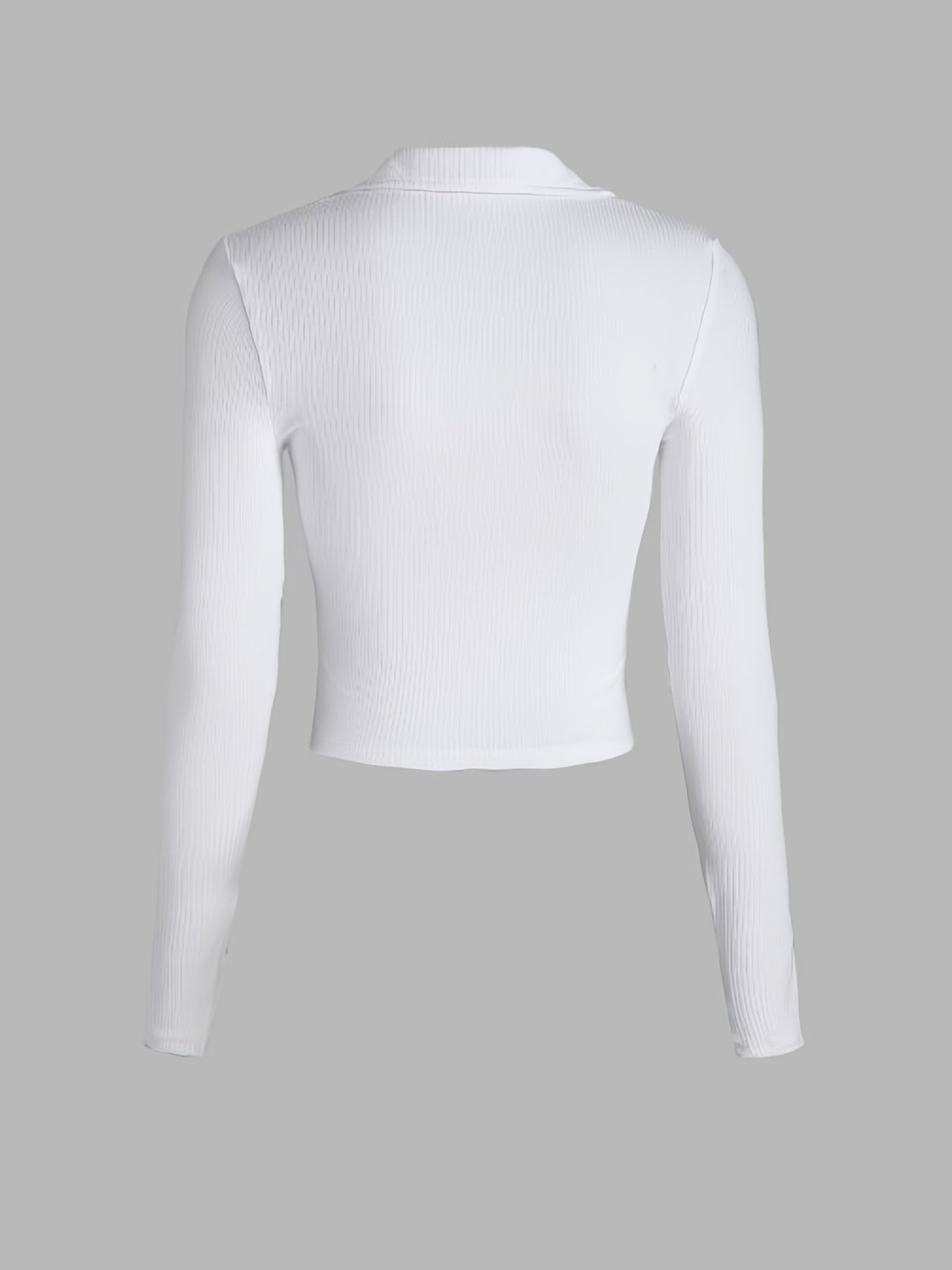 Sixsr Solid Polo Neck Long Sleeve Skinny Shirt, Mature Stylish Short Length Spring & Fall Shirt, Women's Clothing