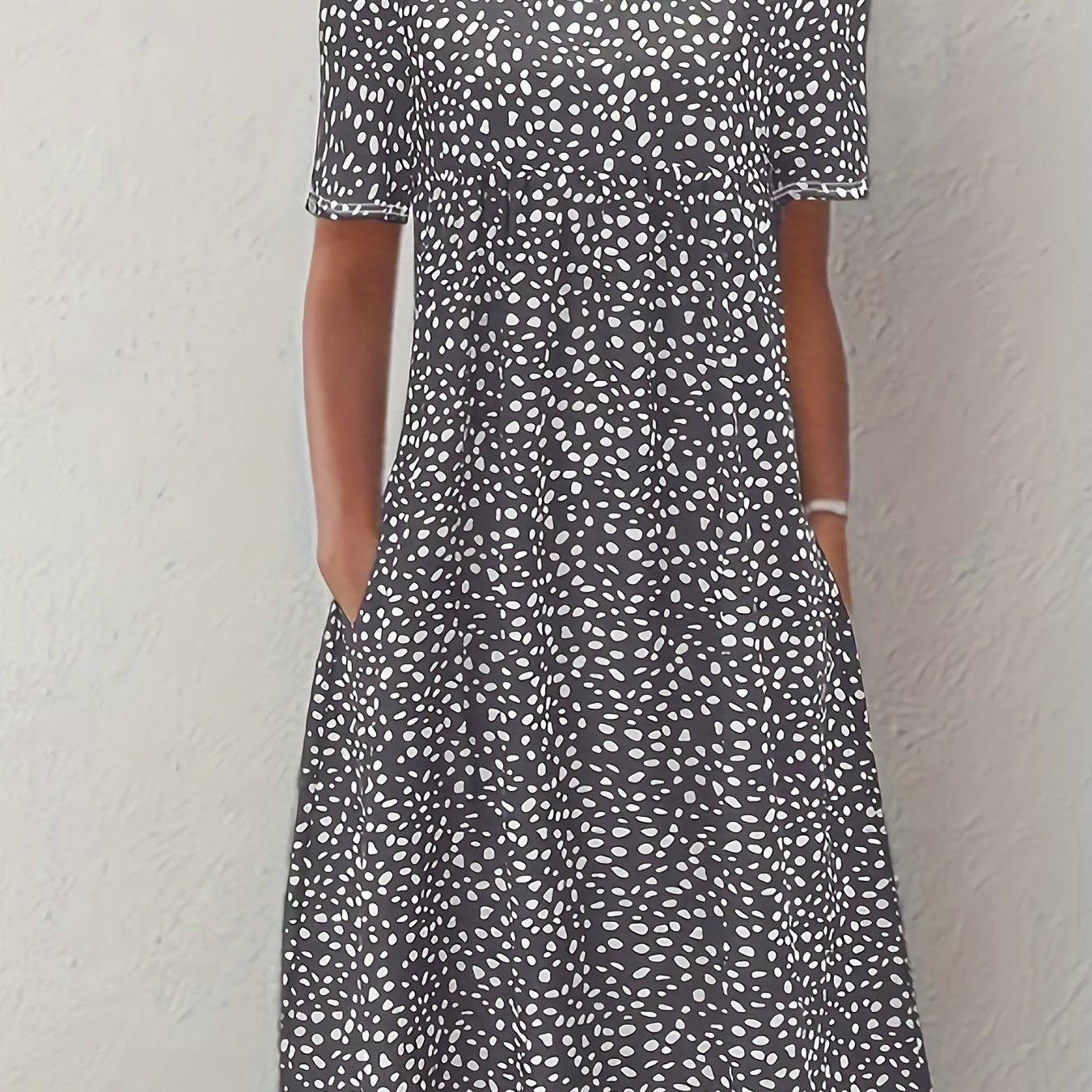 Sixsr Boho Floral Print Dual Pockets Dress, Casual Crew Neck Short Sleeve Dress, Women's Clothing