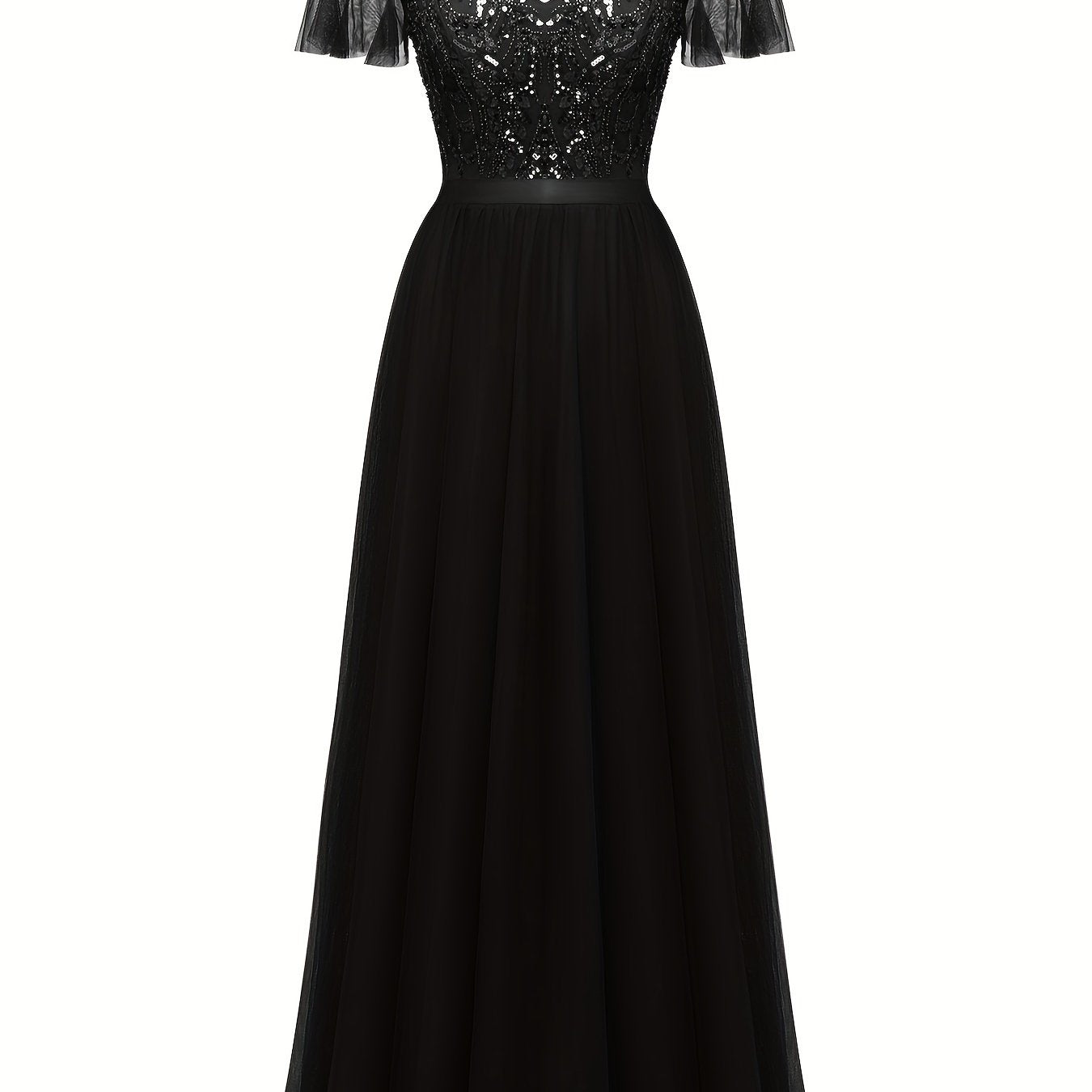 Sixsr Contrast Sequin Spaghetti Strap Bridesmaid Dres, Elegant Short Sleeve A-line Evening Dress For Party & Banquet, Women's Clothing