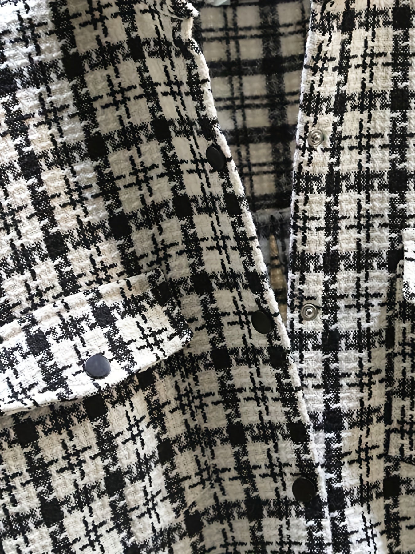Sixsr Tweed Plaid Drop Shoulder Jacket, Elegant Long Sleeve Jacket For Fall & Winter, Women's Clothing