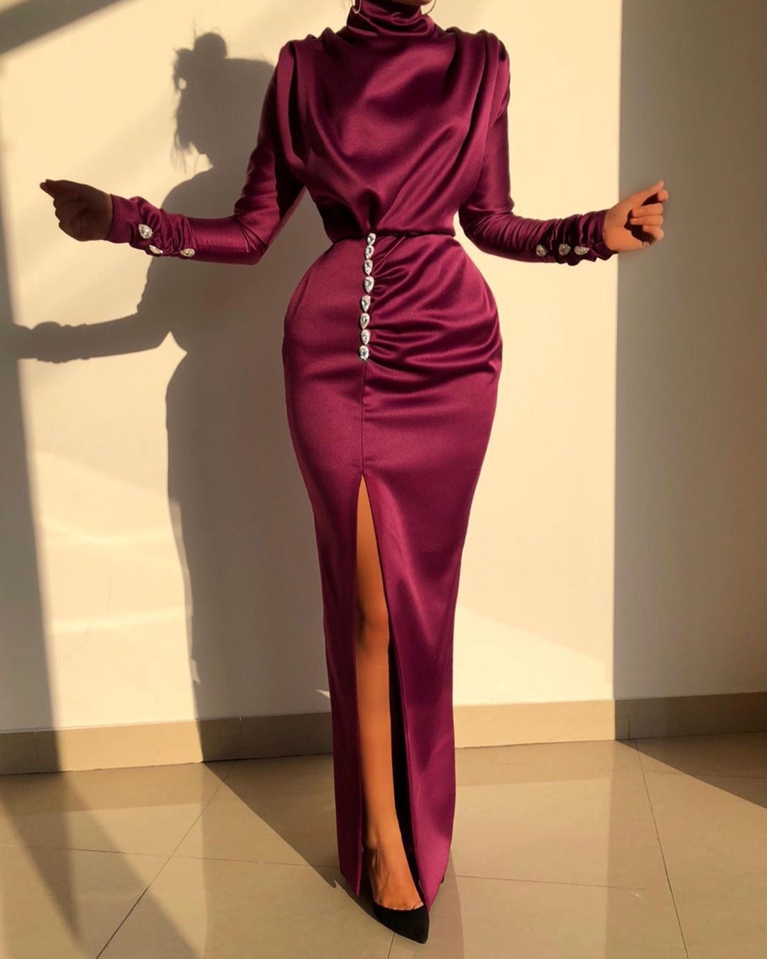 2025 autumn and winter new Popular trade women's clothing ebay turtleneck long-sleeved split dress long dress new