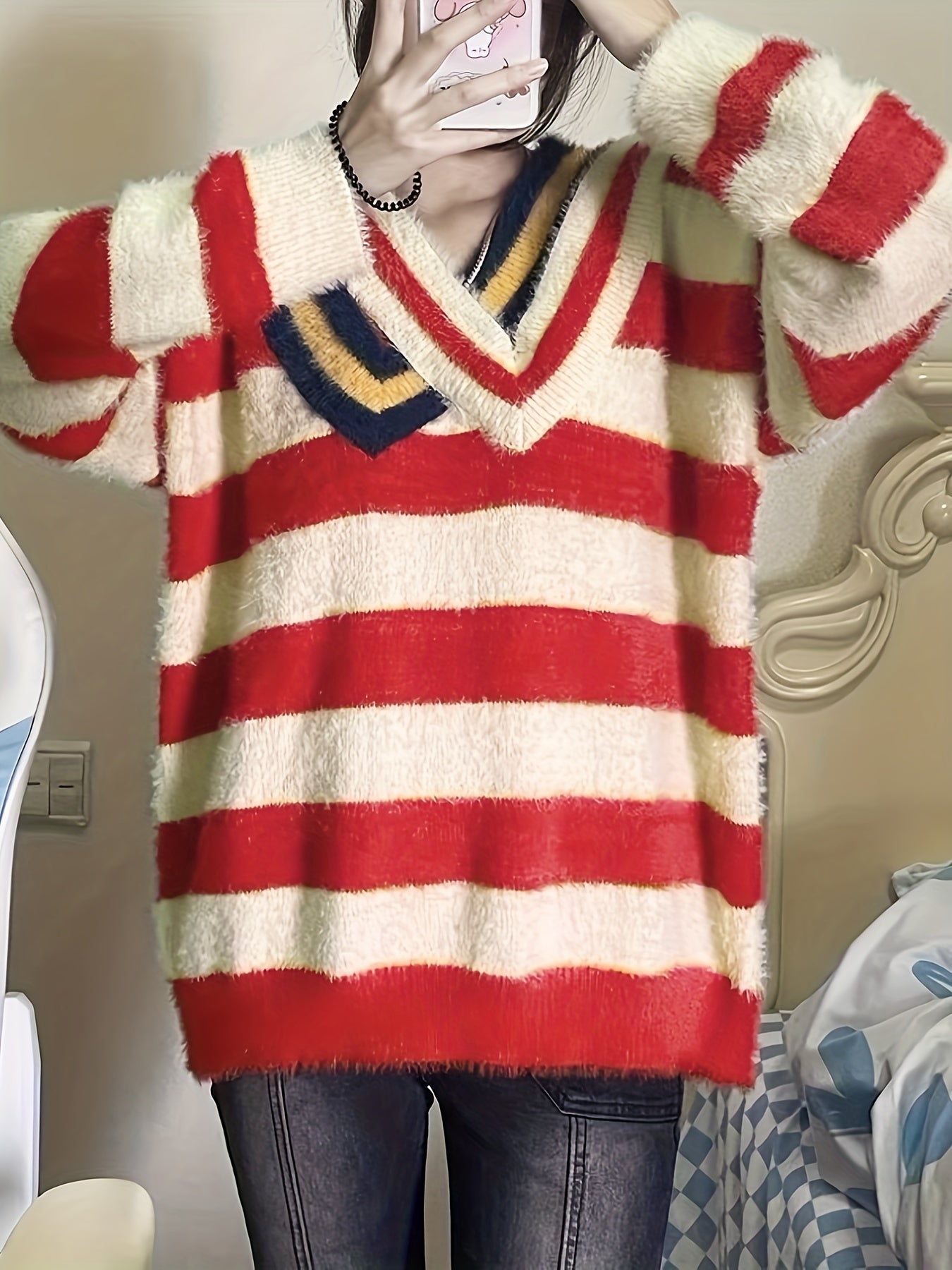 Sixsr Striped Color Block Pullover Sweater, Casual Long Sleeve Sweater, Women's Clothing