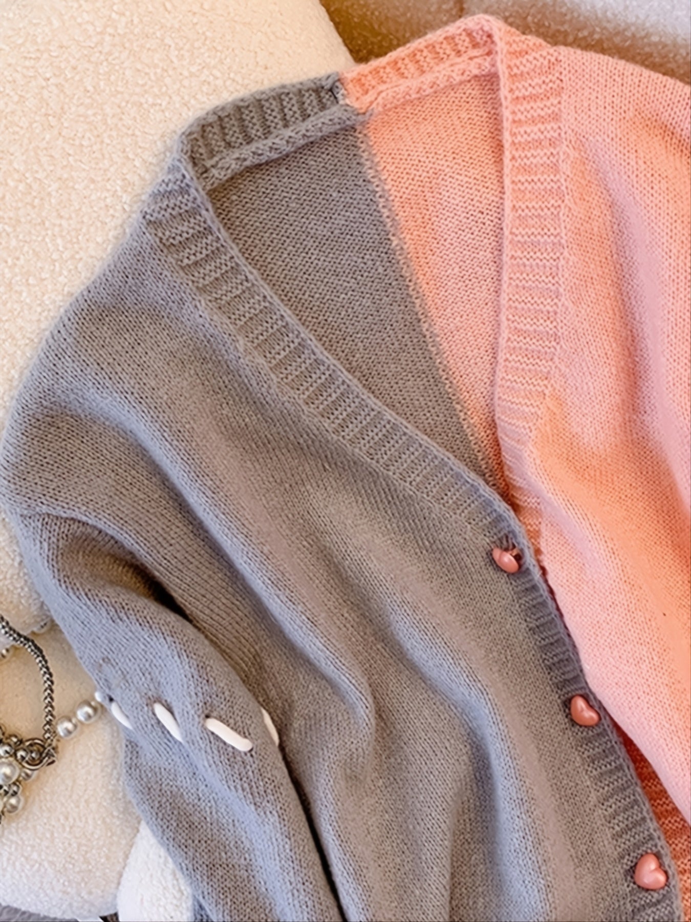 Sixsr Vintage Color Block Cardigan, V-neck Long Sleeve Cardigan For Fall & Winter, Women's Clothing